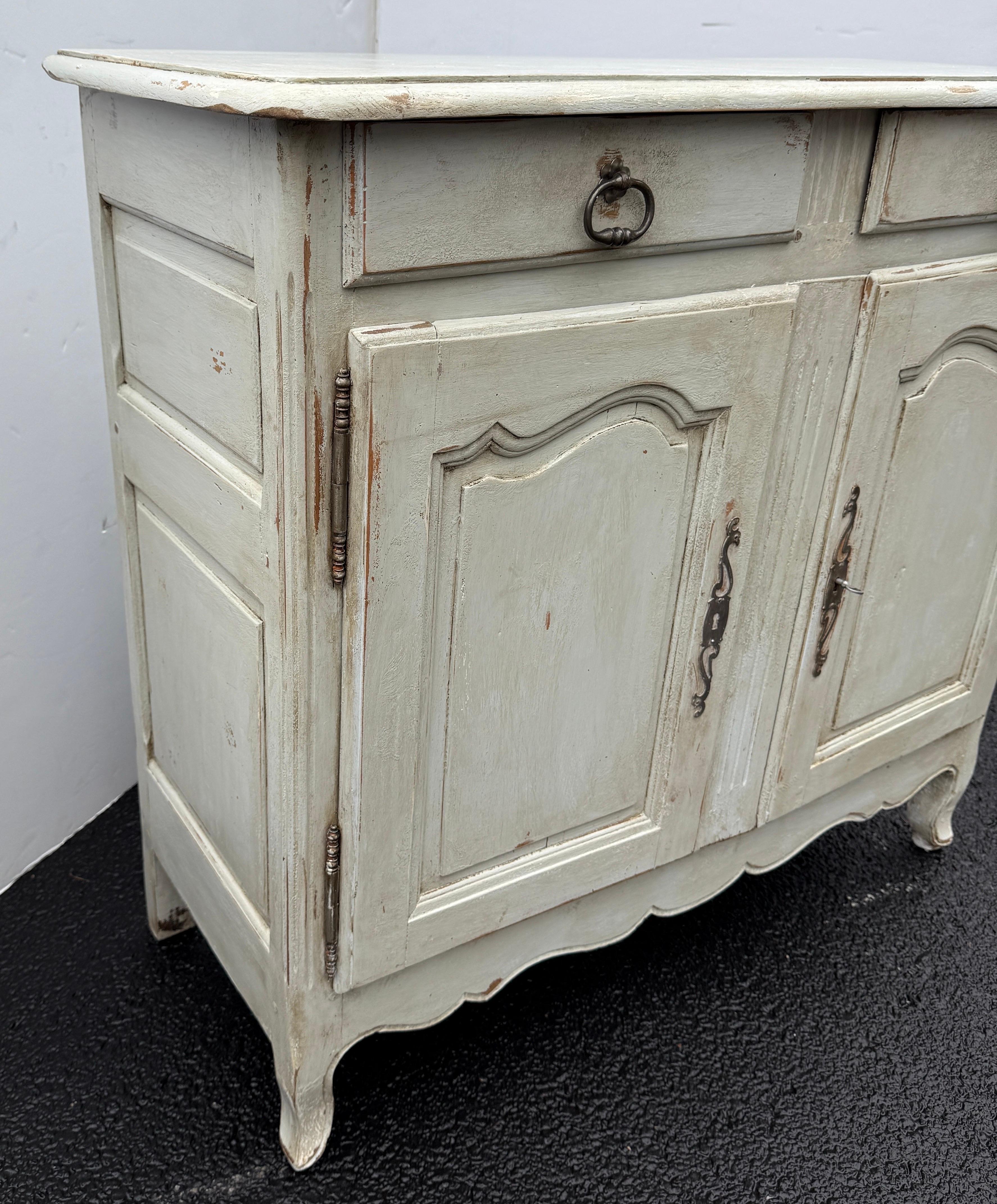 Wood 19th Century French Painted Sideboard Cabinet with Drawers For Sale