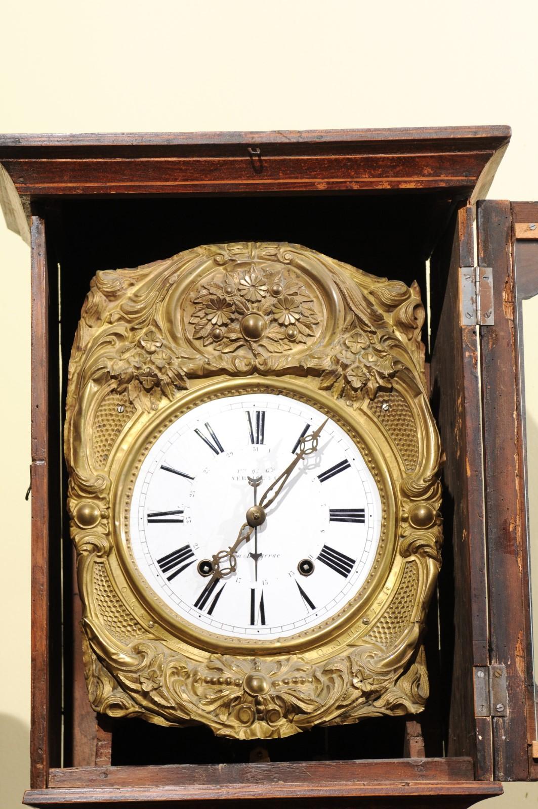 19th Century French Painted Tallcase Clock with Enameled Face In Good Condition In Atlanta, GA