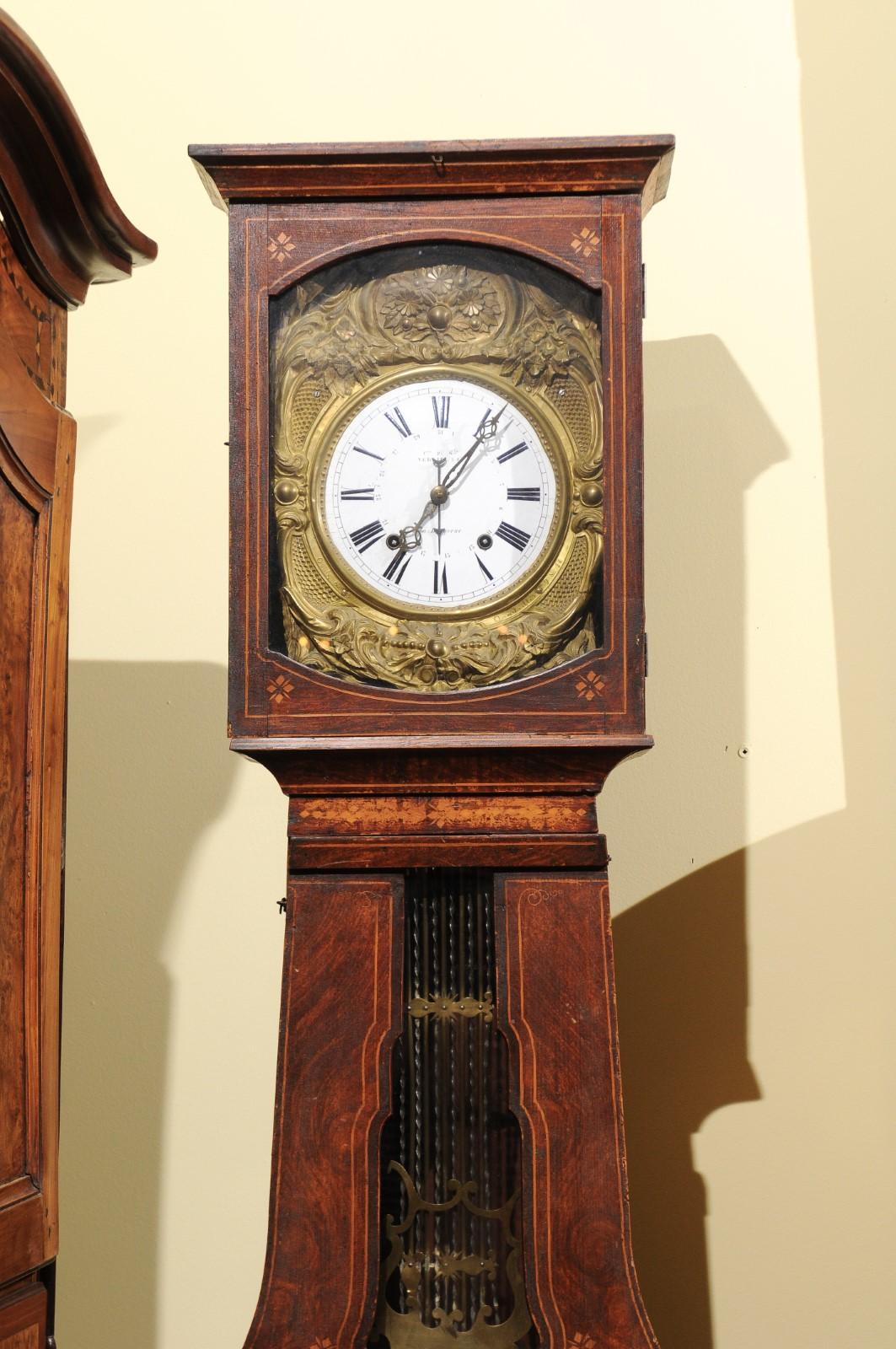 19th Century French Painted Tallcase Clock with Enameled Face 5
