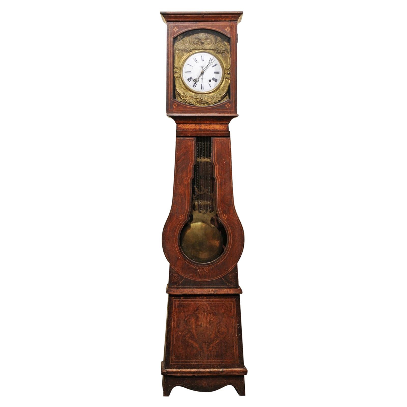 19th Century French Painted Tallcase Clock with Enameled Face