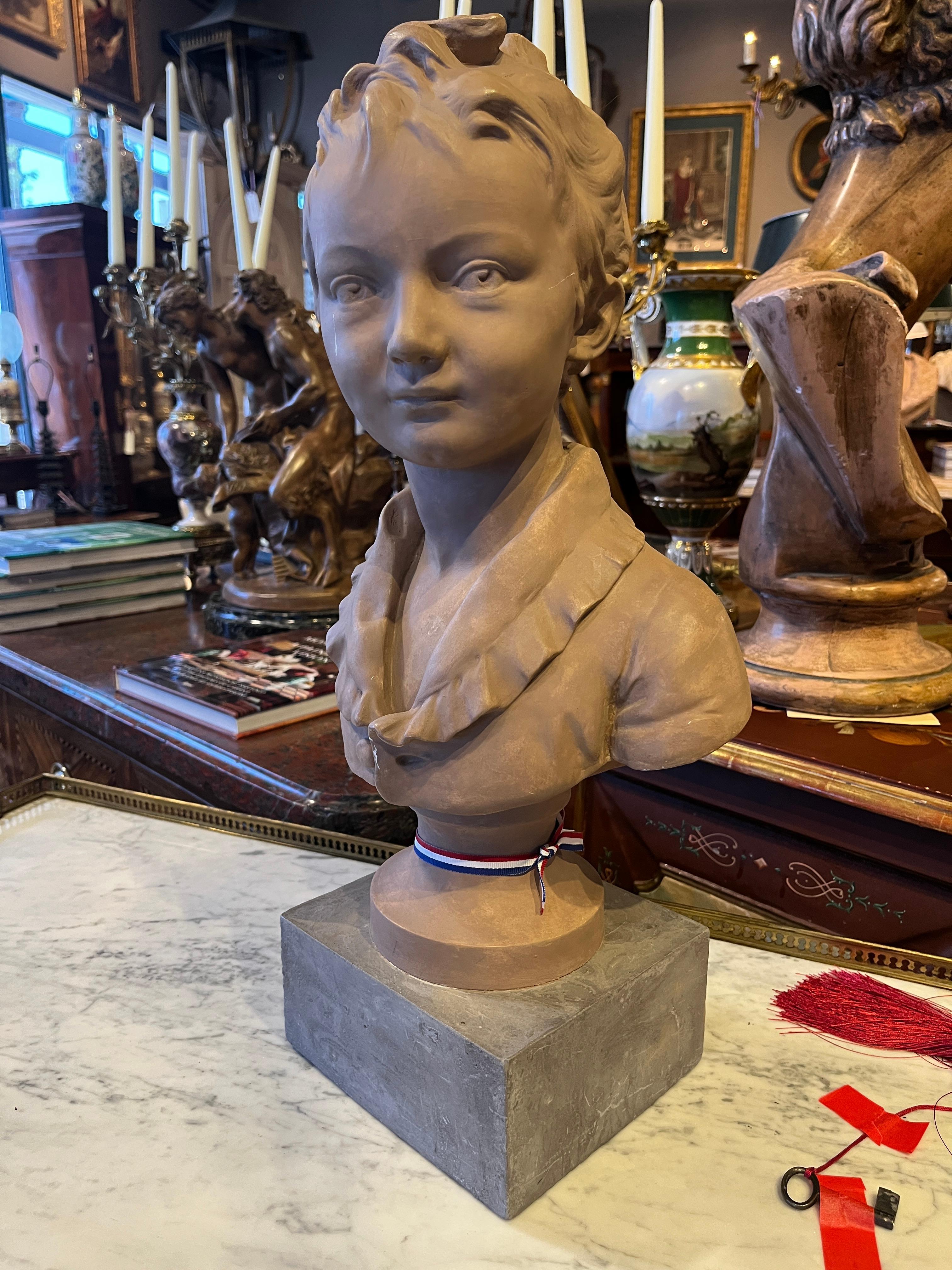 Louis XVI 19th Century French Painted Terracotta Bust of a Boy For Sale