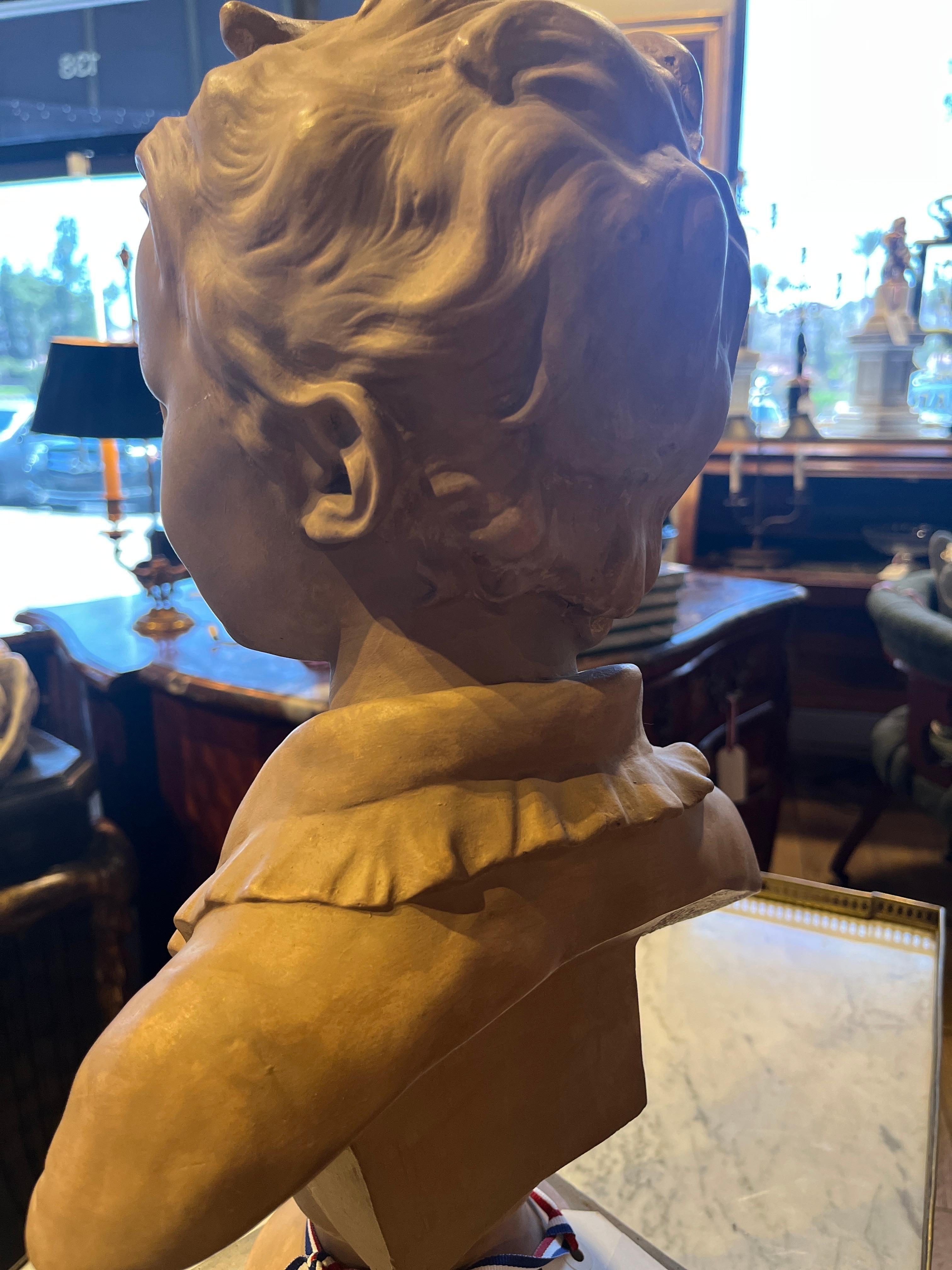 19th Century French Painted Terracotta Bust of a Boy In Good Condition For Sale In Scottsdale, AZ