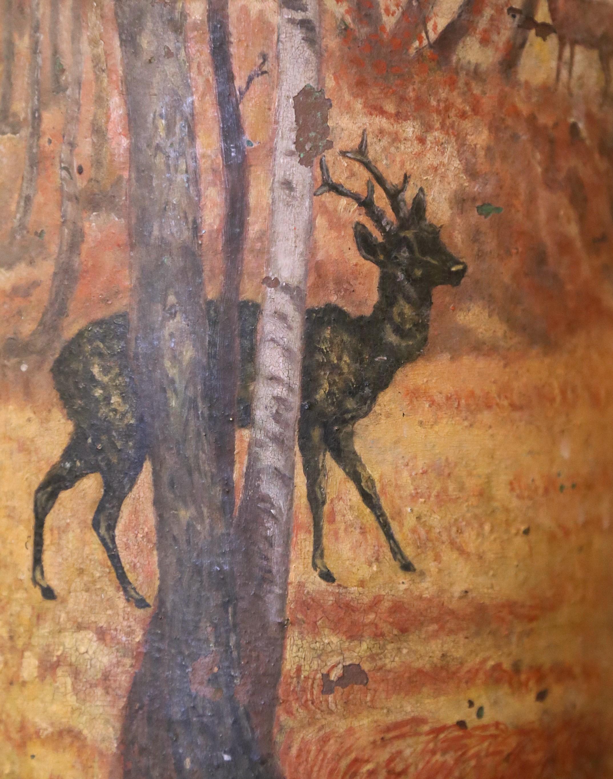 Stand Umbrella en terre cuite peinte du 19ème siècle avec motif de cerf en vente 2