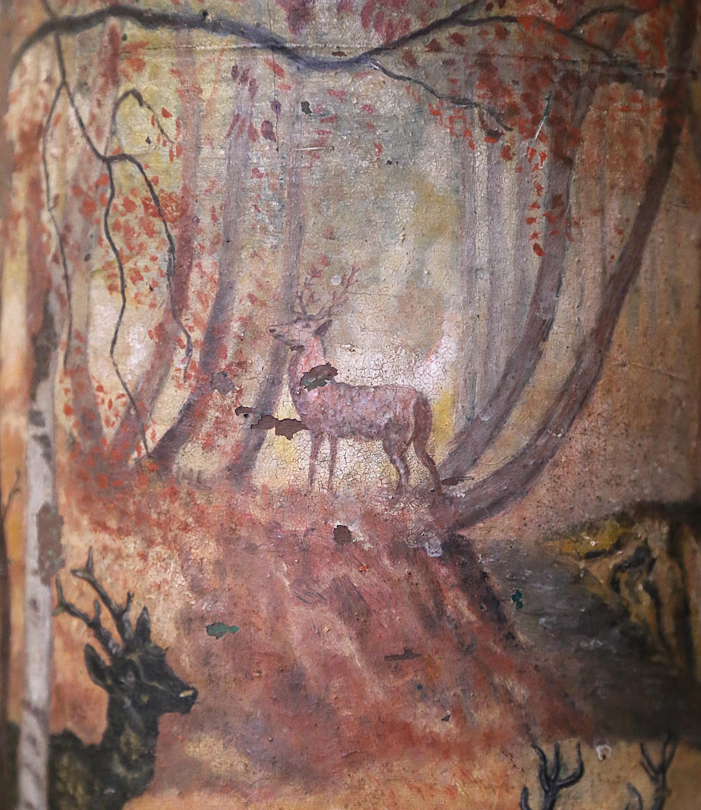 Stand Umbrella en terre cuite peinte du 19ème siècle avec motif de cerf en vente 1