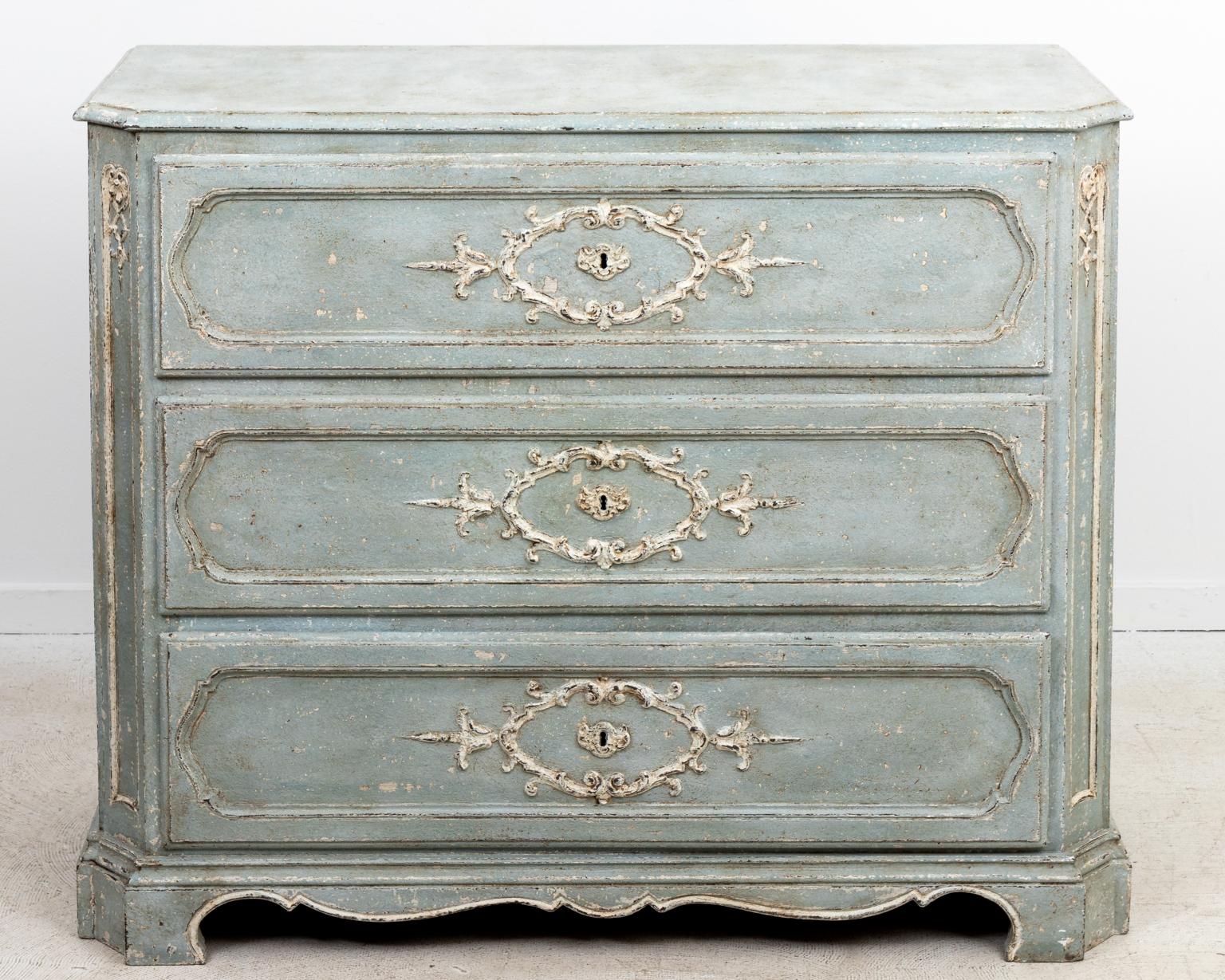 19th Century French Painted Three Drawer Chest 2