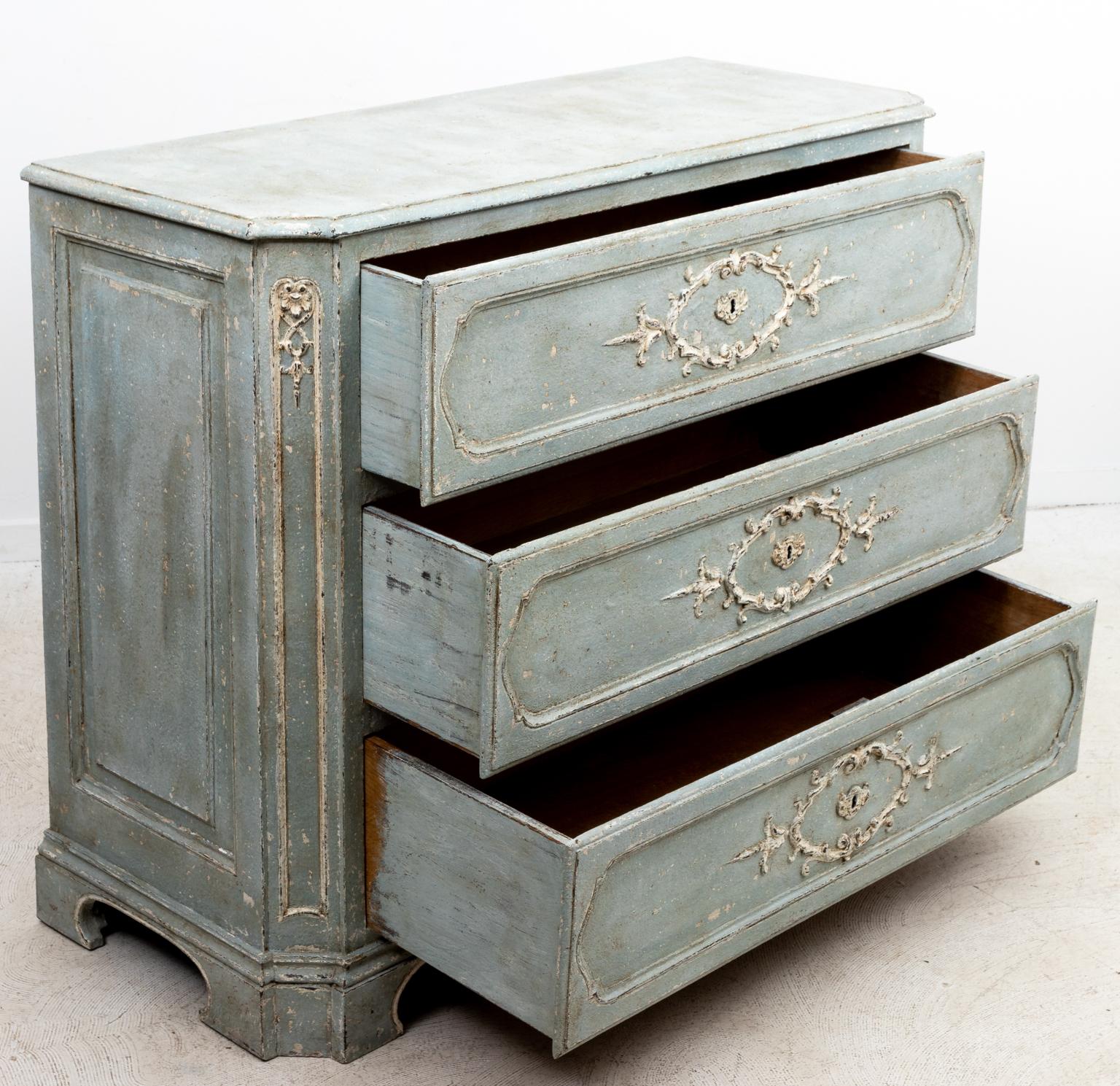 19th Century French Painted Three Drawer Chest 4