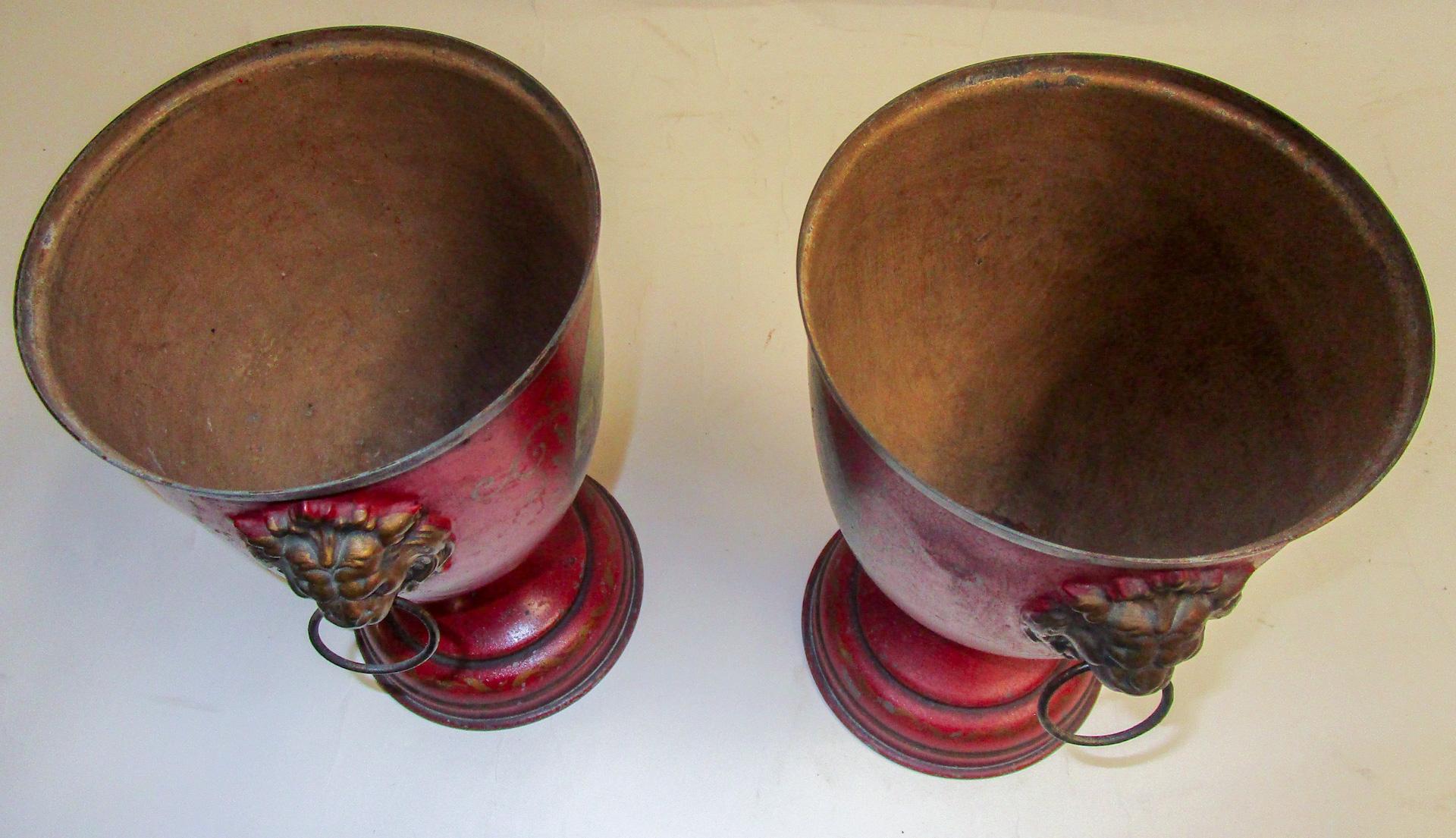 19th Century French Painted Tole Covered Urn Pair For Sale 6