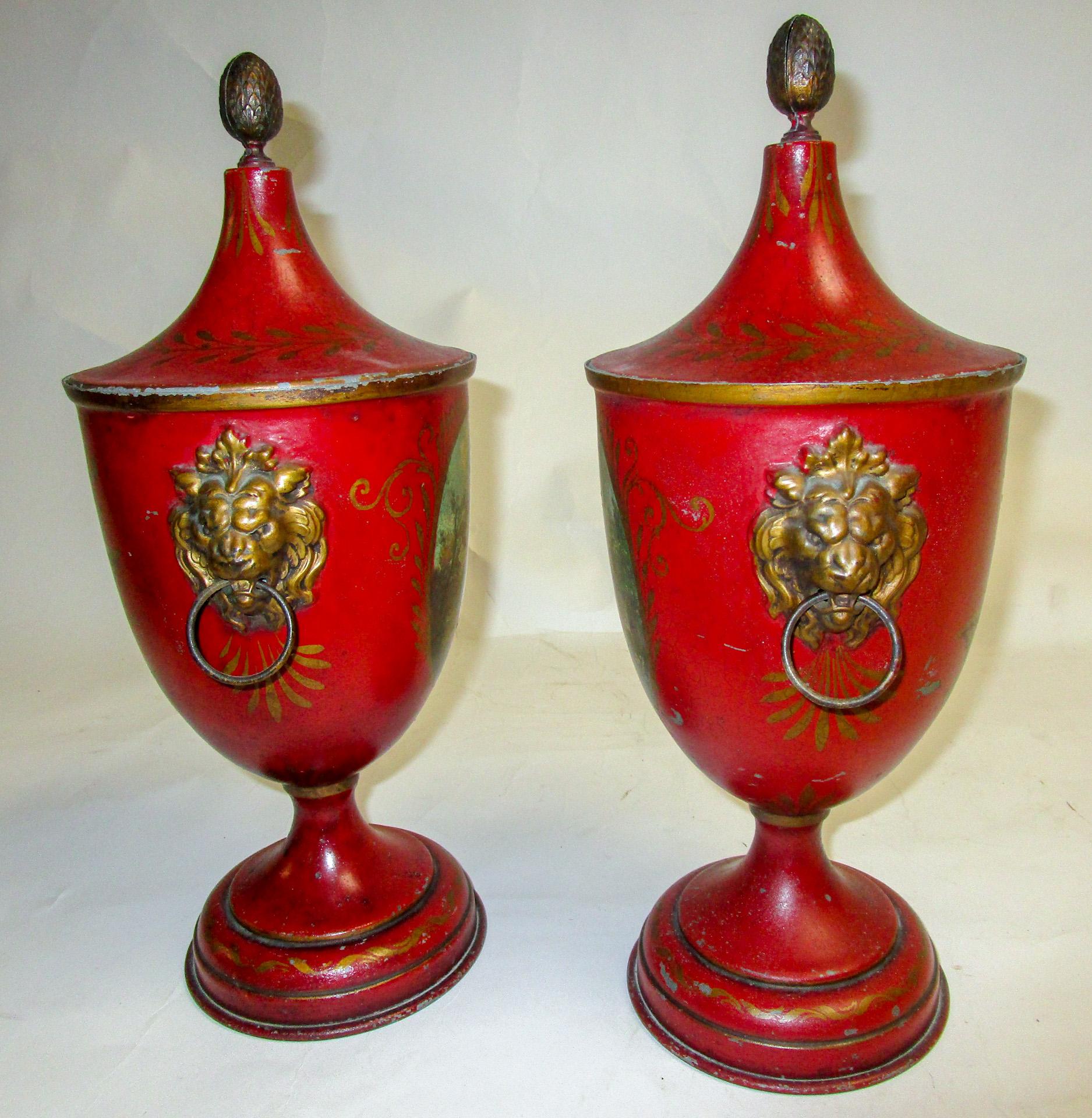 Paar französische bemalte, mit Zinn überzogene Urnen, 19. Jahrhundert (Grand Tour) im Angebot