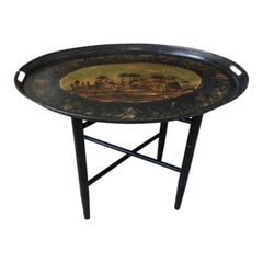 19th Century French Painted Tole Tray with Stand Colonial Islands