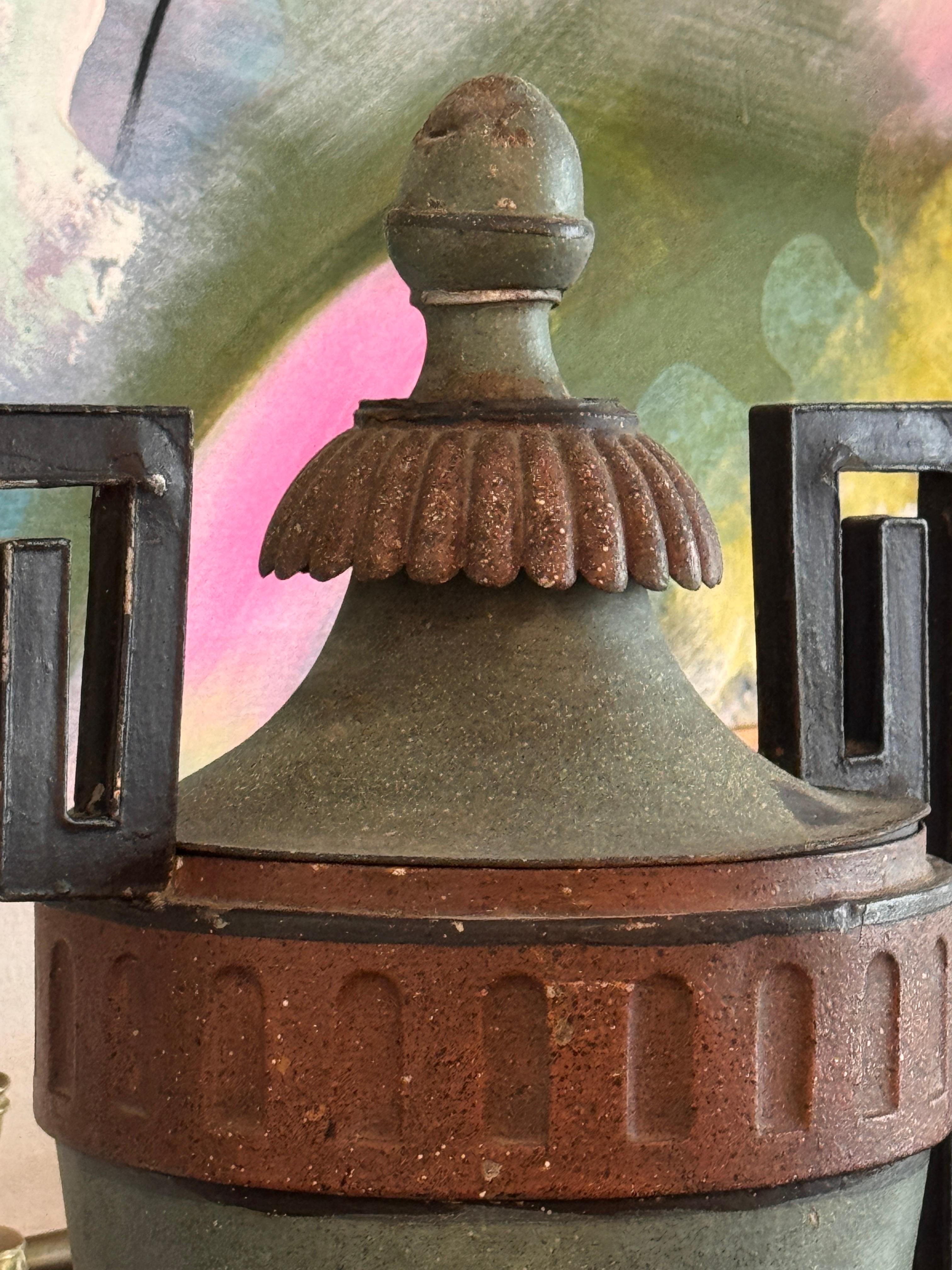 19th Century French Painted Tole Urn With Lid and Figural Spout in vendita 2
