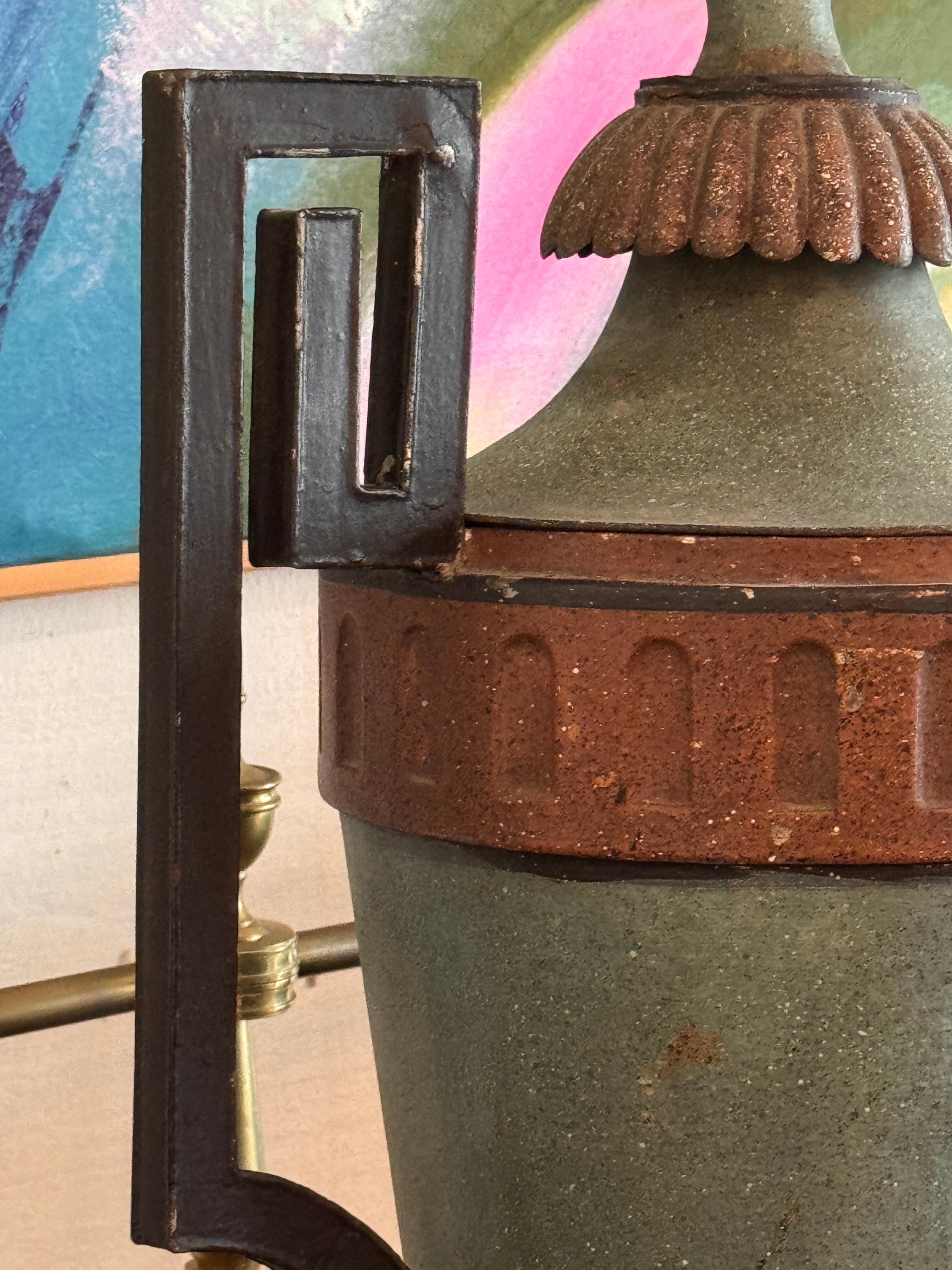 19th Century French Painted Tole Urn With Lid and Figural Spout in vendita 3