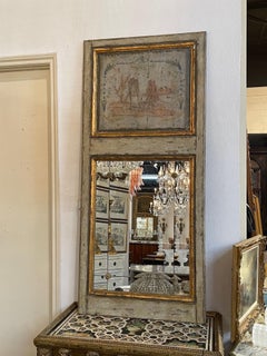 19th Century French Painted Trumeau Mirror with Monkey Scene