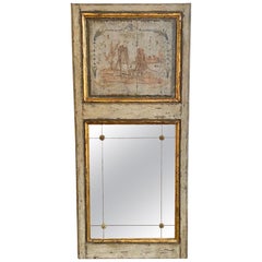 19th Century French Painted Trumeau Mirror with Monkey Scene
