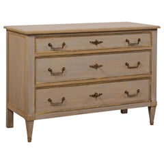 19th Century French Painted Wood Chest with Brass Beaded Trim and Accents