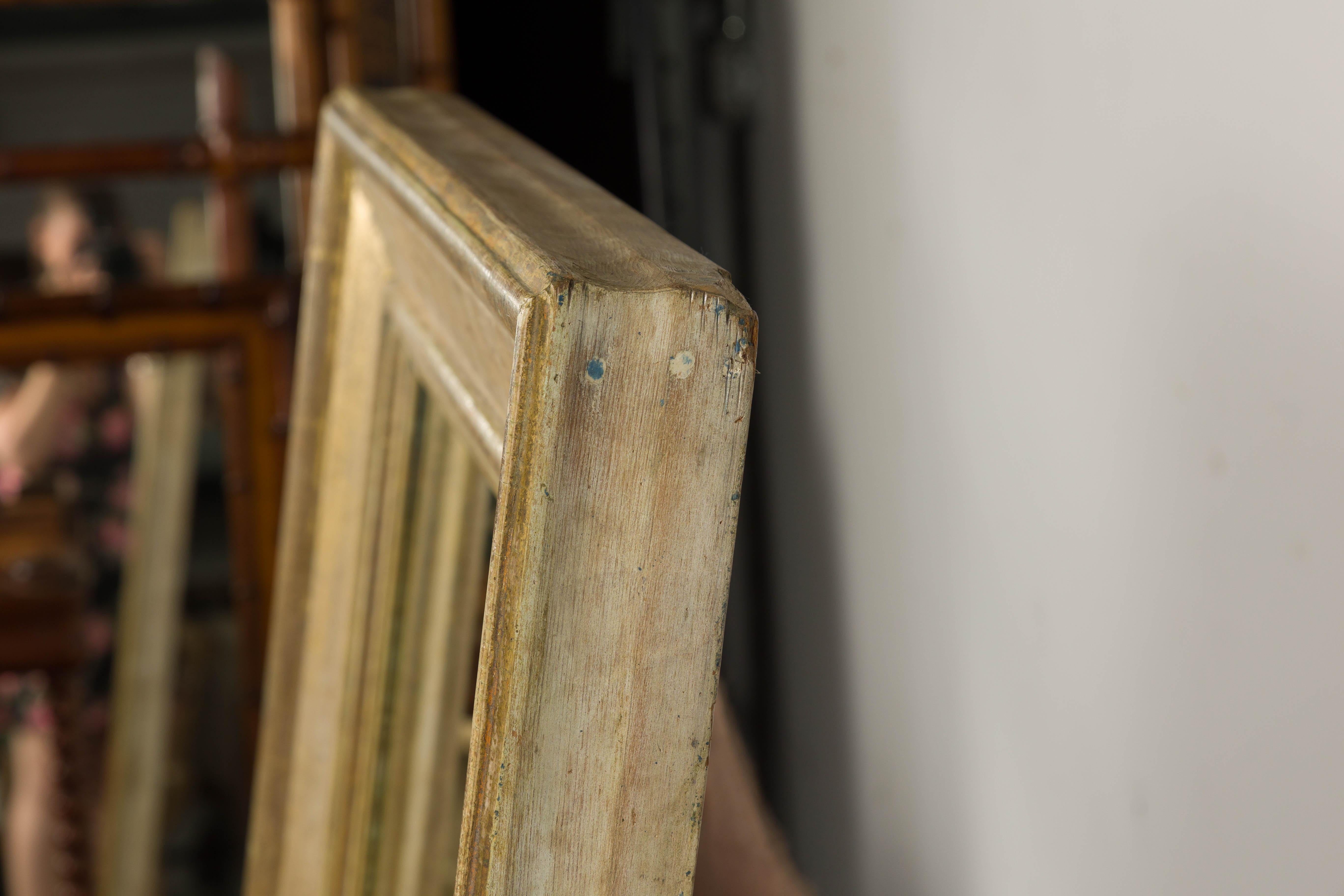 Französischer rechteckiger französischer bemalter Holzspiegel des 19. Jahrhunderts mit rustikaler Akzent im Angebot 8