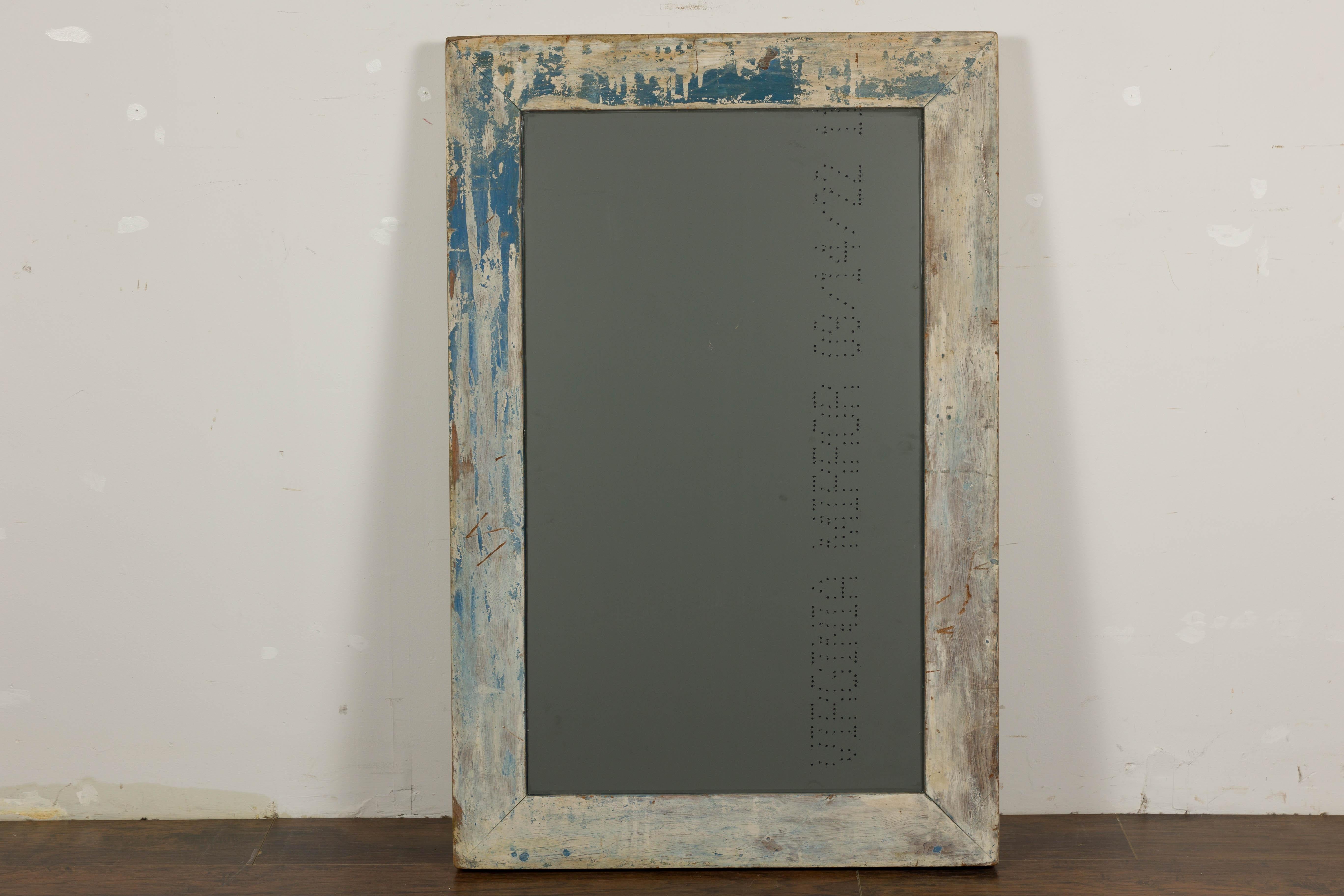 19th Century French Painted Wood Rectangular Mirror with Rustic Character For Sale 10