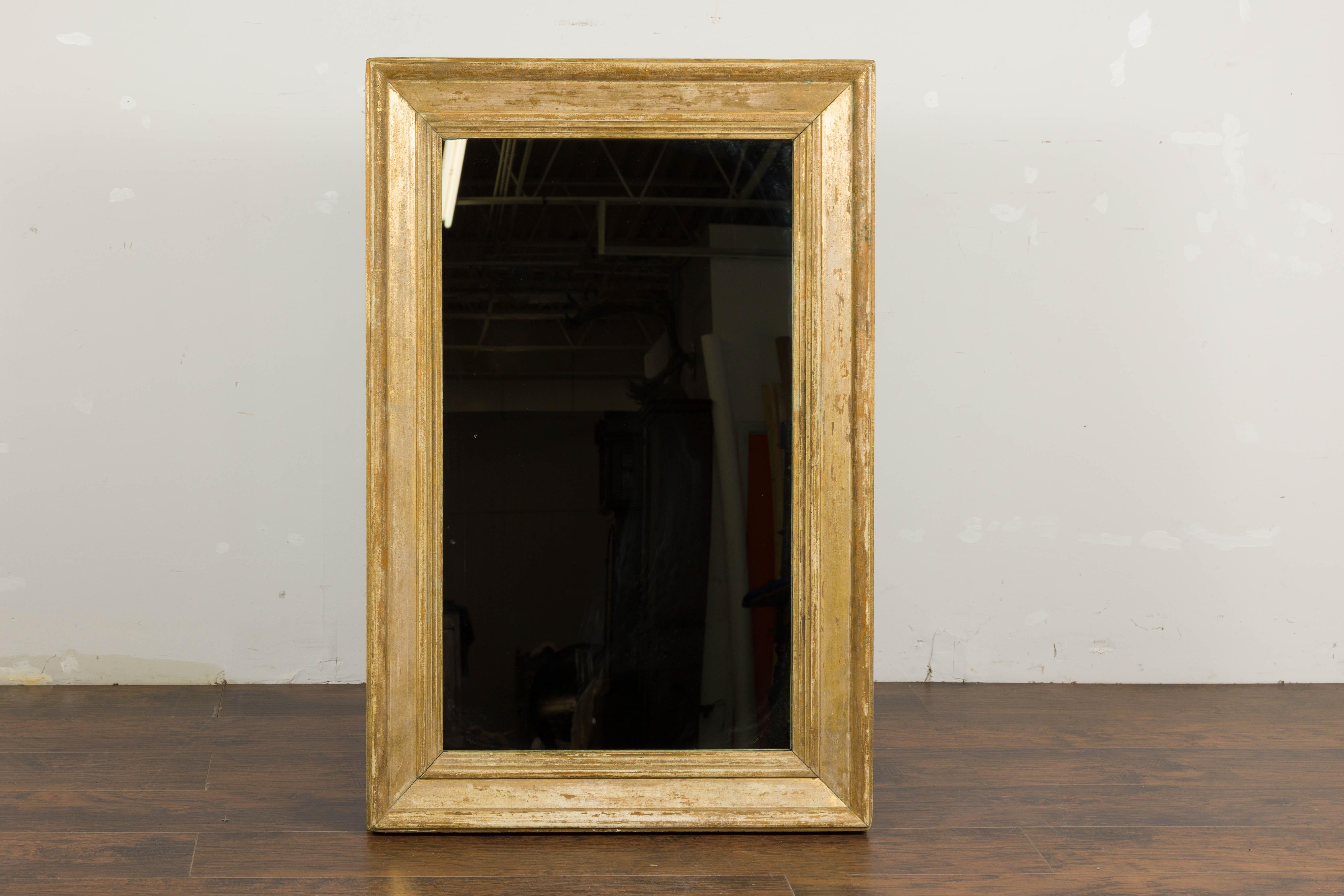 Carved 19th Century French Painted Wood Rectangular Mirror with Rustic Character For Sale