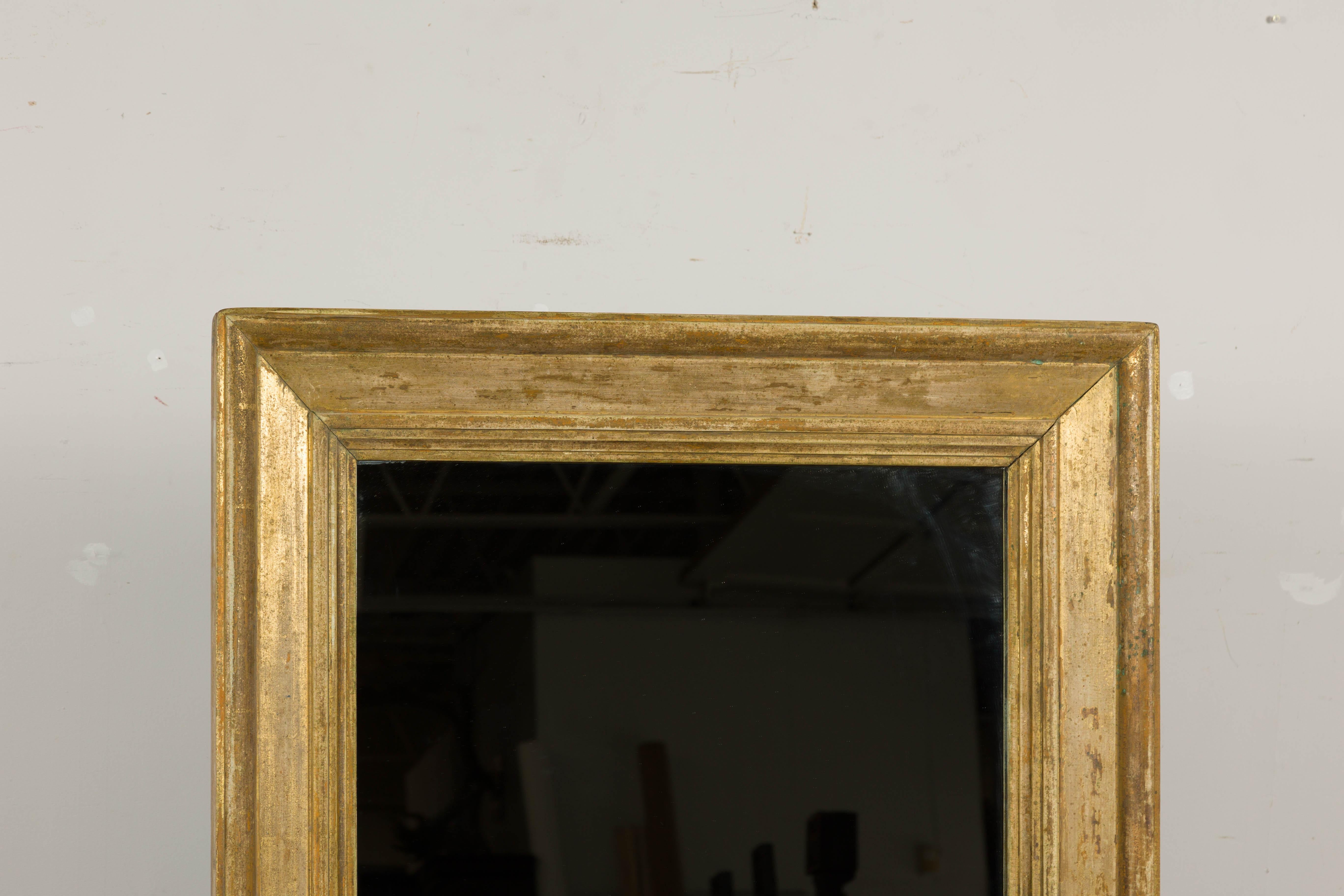 Französischer rechteckiger französischer bemalter Holzspiegel des 19. Jahrhunderts mit rustikaler Akzent im Angebot 1