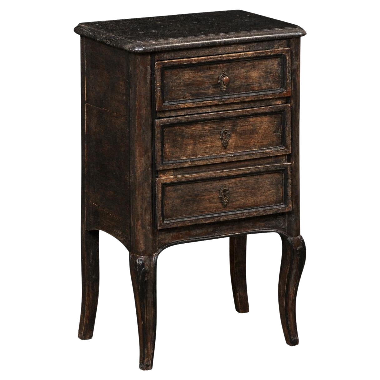 19th Century French Painted Wood Side Chest with Black Marble Top 
Faux Front For Sale