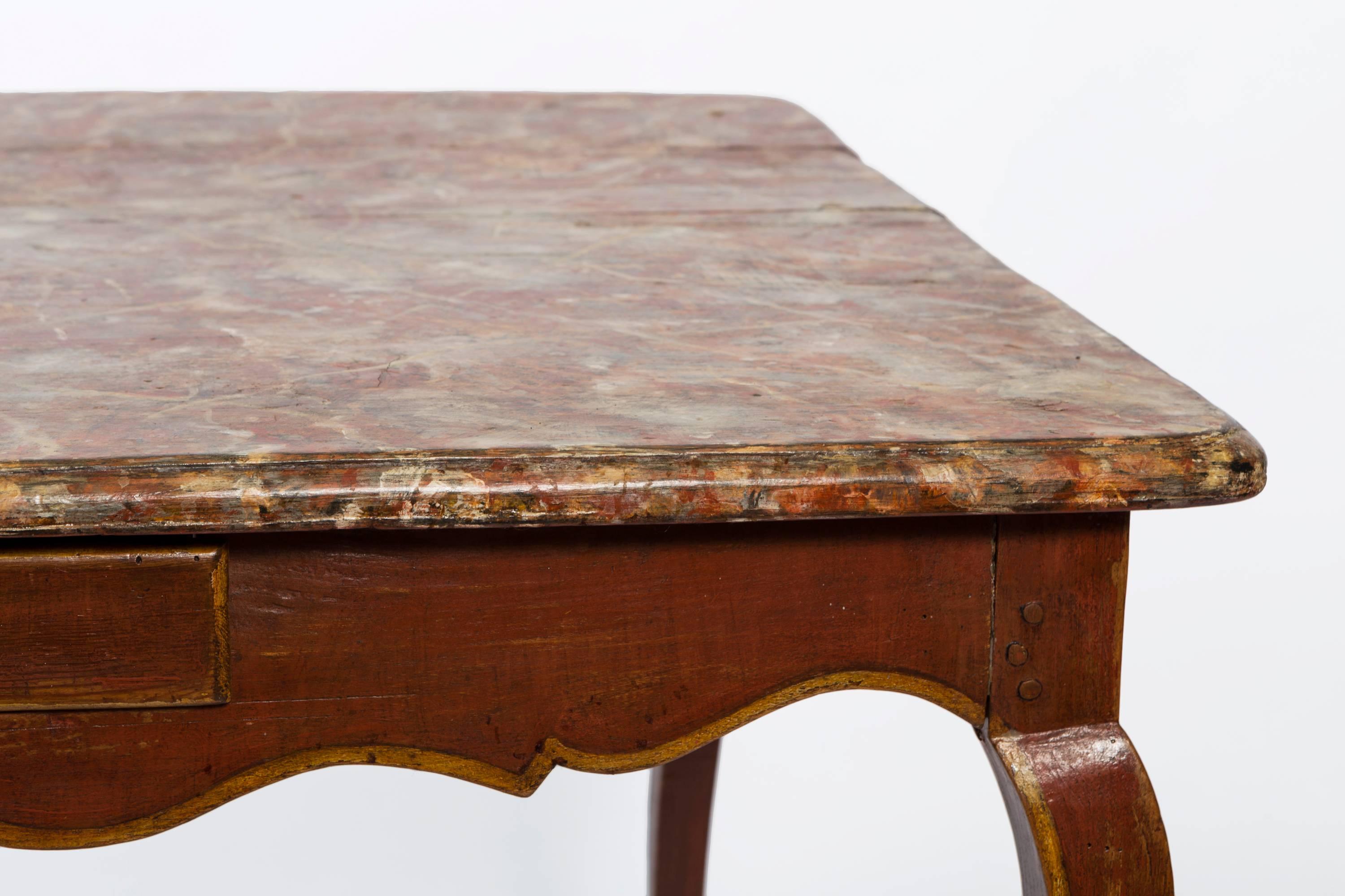 19th Century French Painted Wood Table with Faux Marble Top For Sale 6