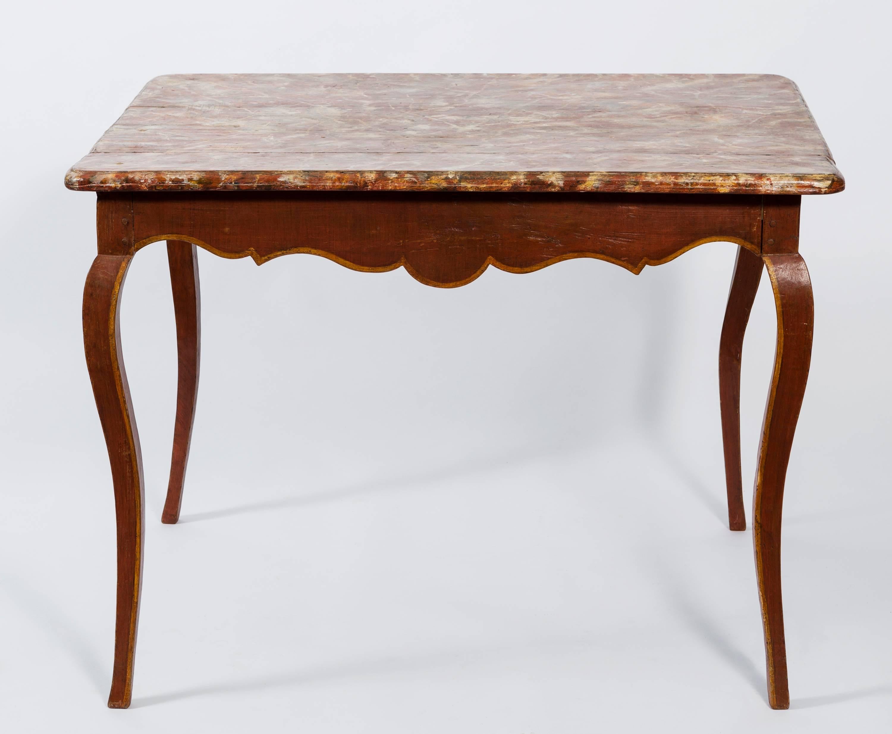 19th Century French Painted Wood Table with Faux Marble Top For Sale 7