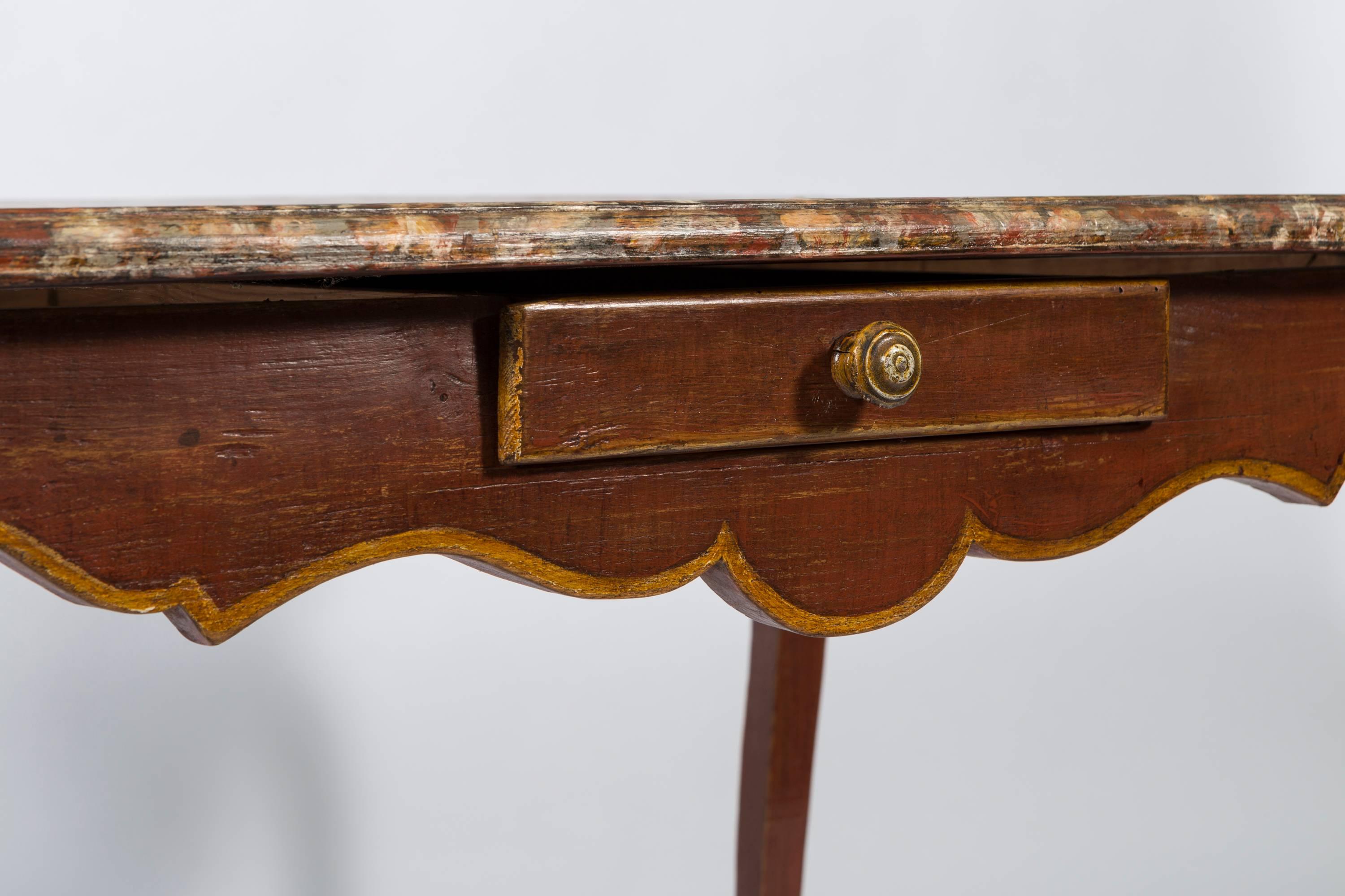 19th Century French Painted Wood Table with Faux Marble Top For Sale 10