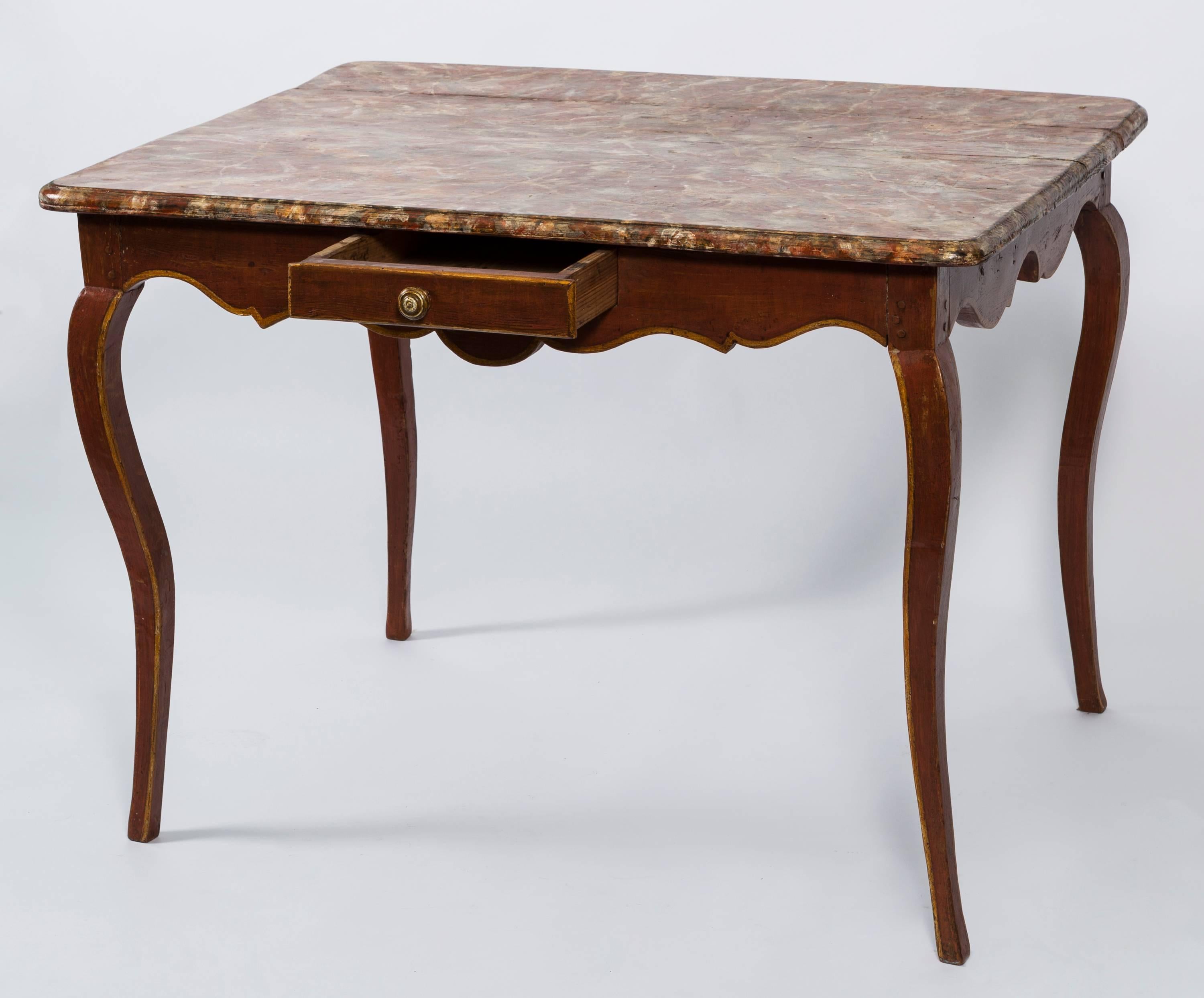 19th Century French Painted Wood Table with Faux Marble Top In Good Condition For Sale In Nashville, TN