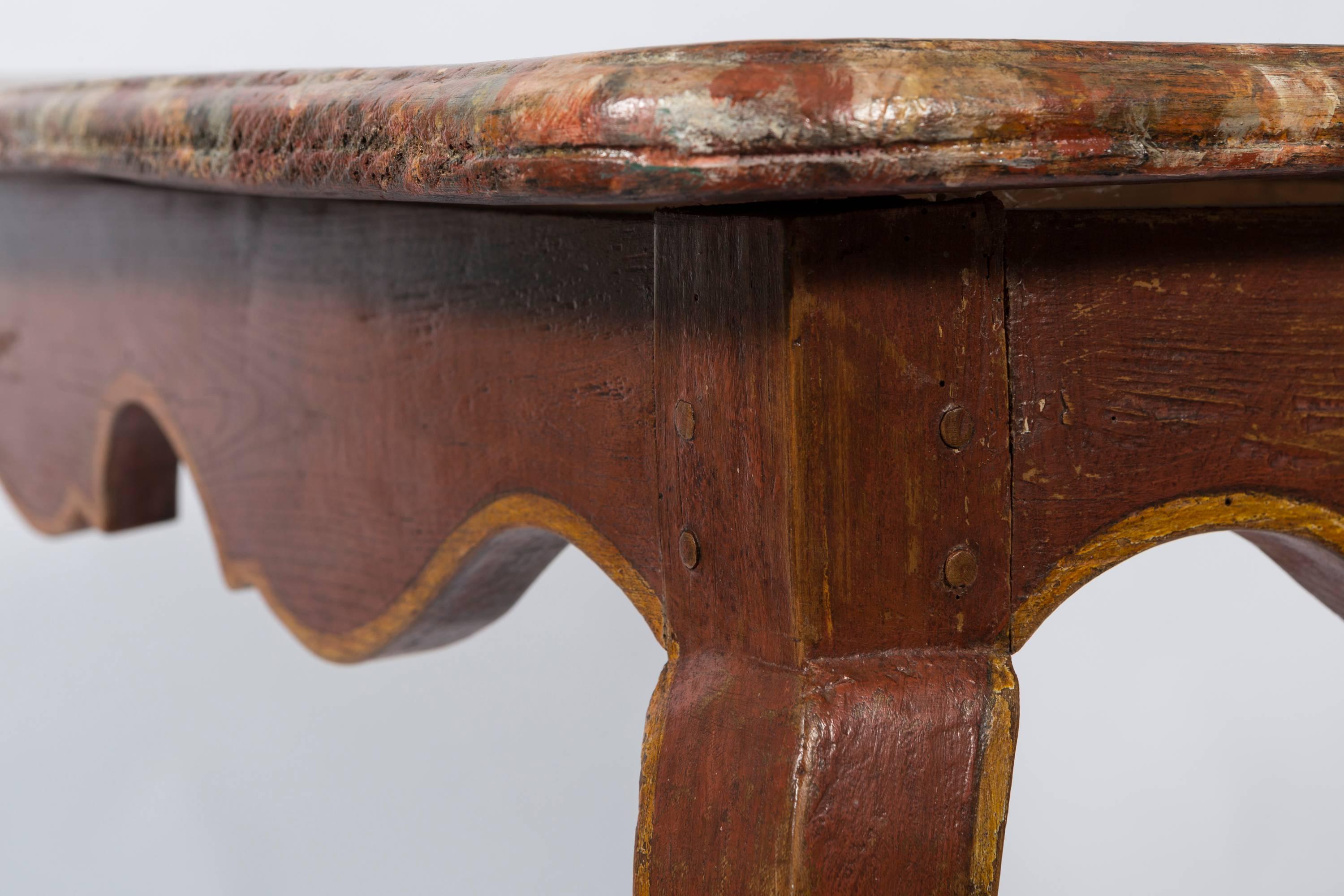 19th Century French Painted Wood Table with Faux Marble Top For Sale 1