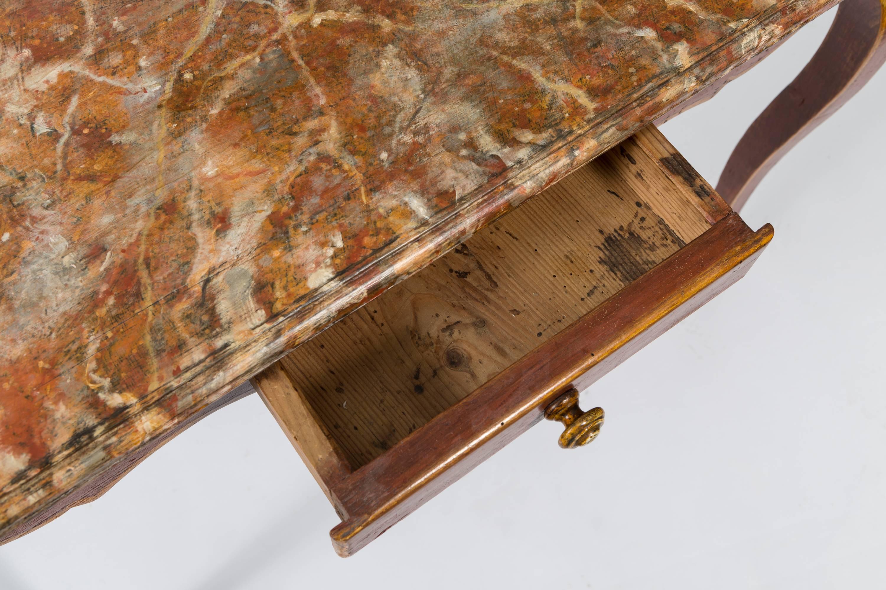 19th Century French Painted Wood Table with Faux Marble Top For Sale 4
