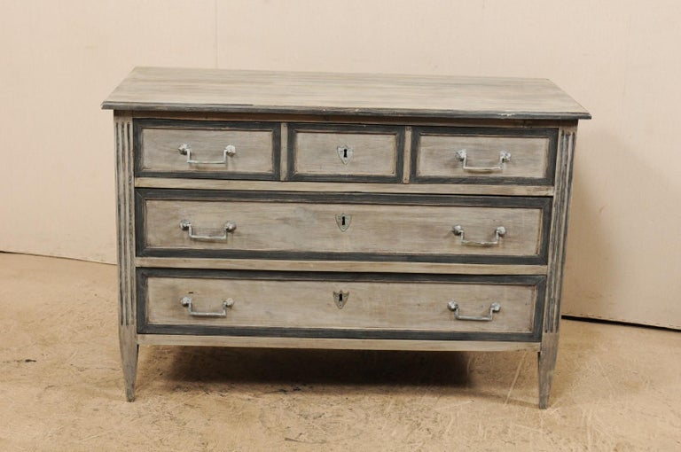 19th Century French Painted Wood Three Drawer Chest In Charcoal
