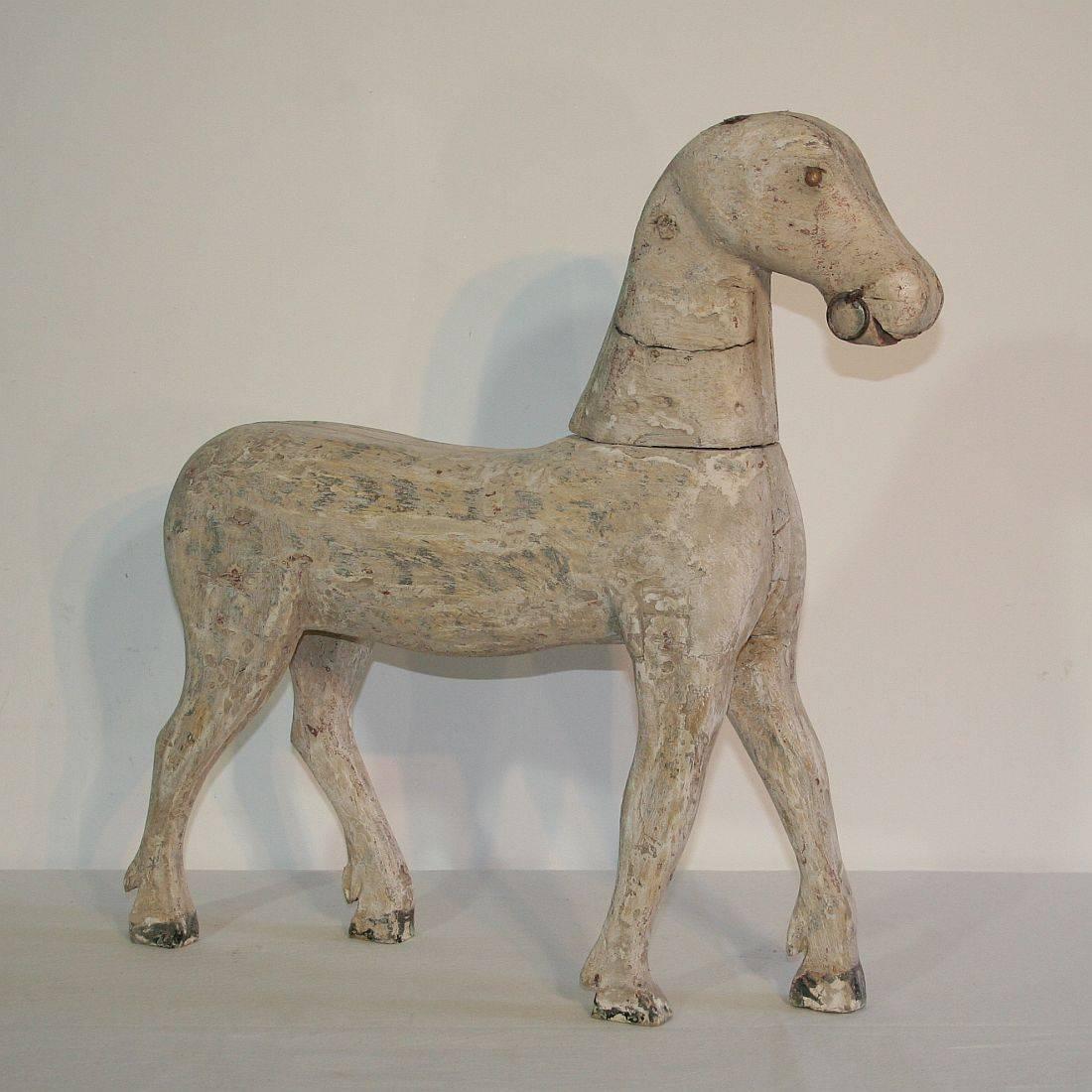 19th Century French Painted Wooden Horse In Good Condition In Buisson, FR