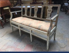 19th Century French Painted Wooden Sofa with Original Kilim Fabric Seat, 1890s