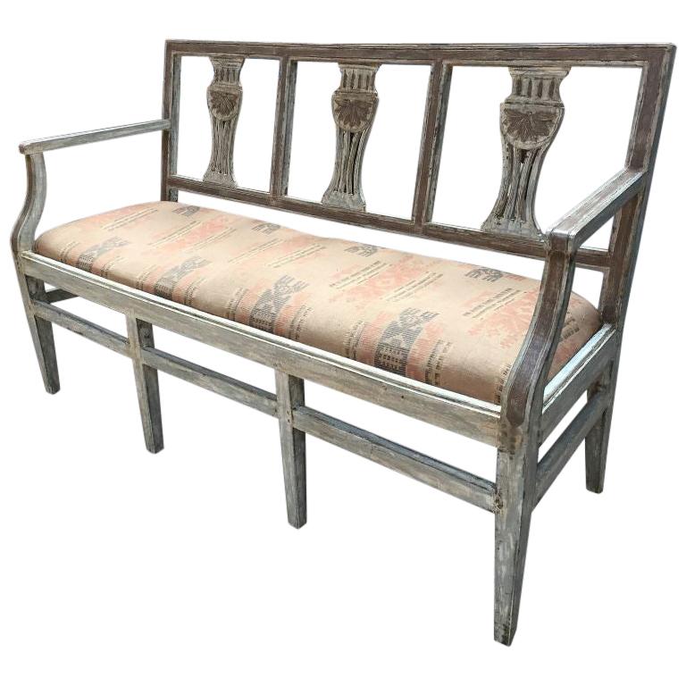 19th Century French Painted Wooden Sofa with Original Kilim Fabric Seat