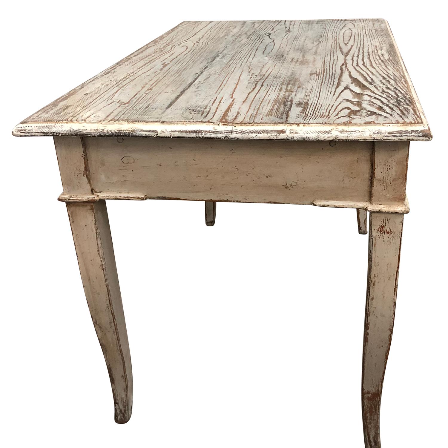 19th Century French Provincial Walnut End Table, Painted Wooden Farm Table 4