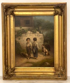 19th Century French Painting 'Backyard Fight', Unsigned