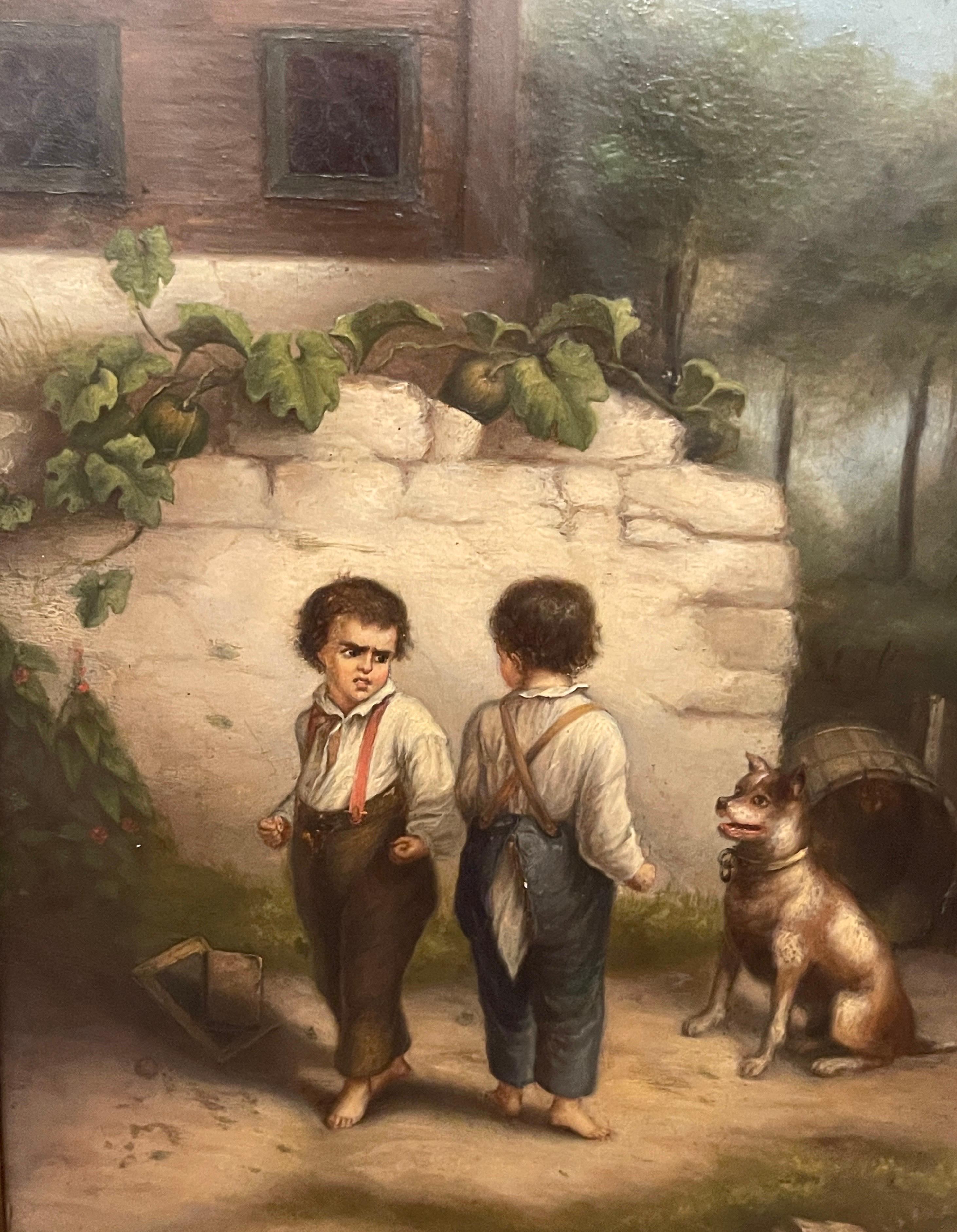 Sporting Art 19th Century French Painting 'Backyard Fight', Unsigned For Sale
