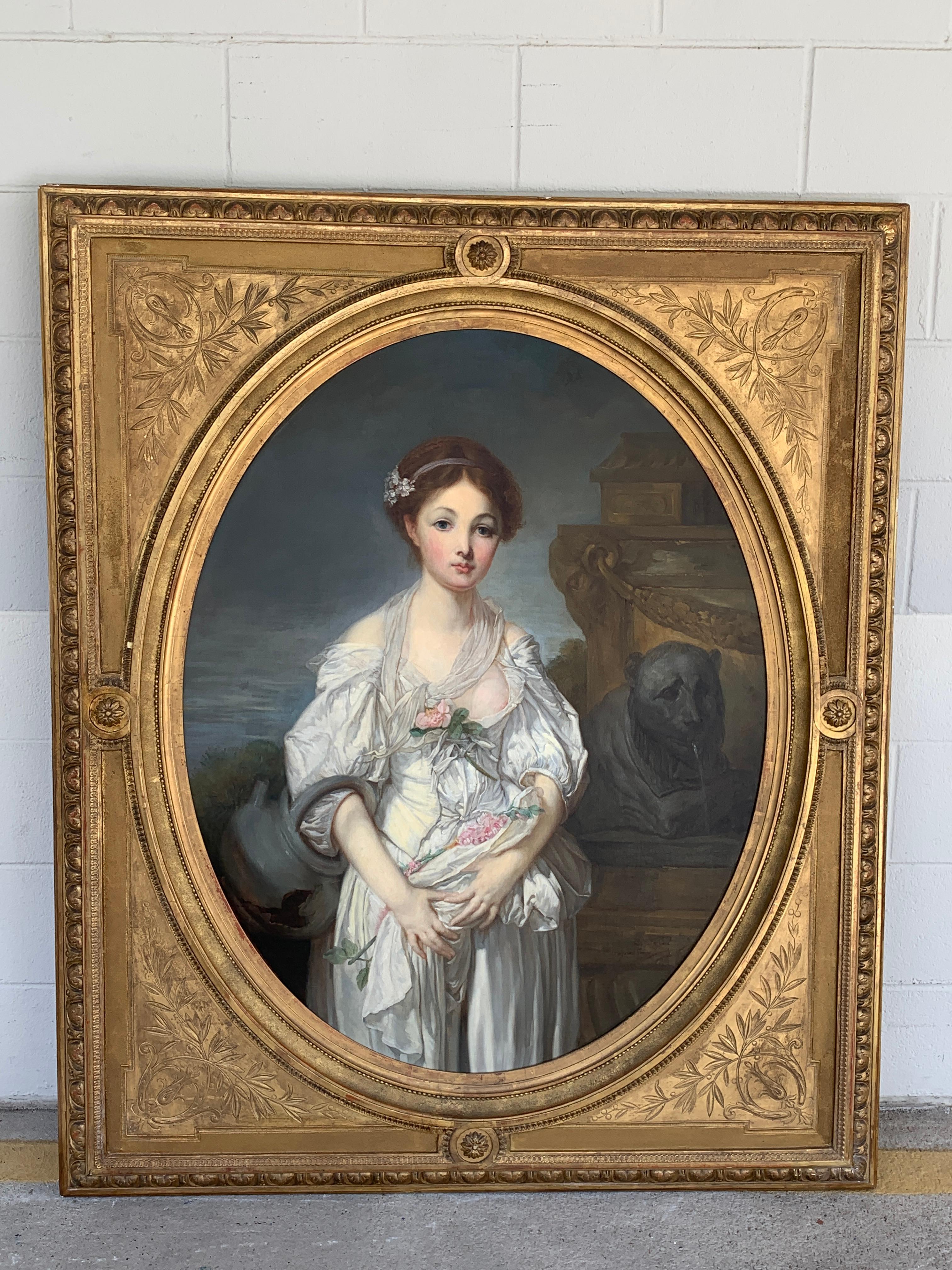 Französisches Gemälde des 19. Jahrhunderts D'après Jean-Baptiste Greuze, der zerbrochene Krug, ein schönes Salongemälde nach dem Meisterwerk. Signiert unten rechts B. Jayard/ D'après Greuze
Komplett mit originalem, außergewöhnlichem Rahmen aus