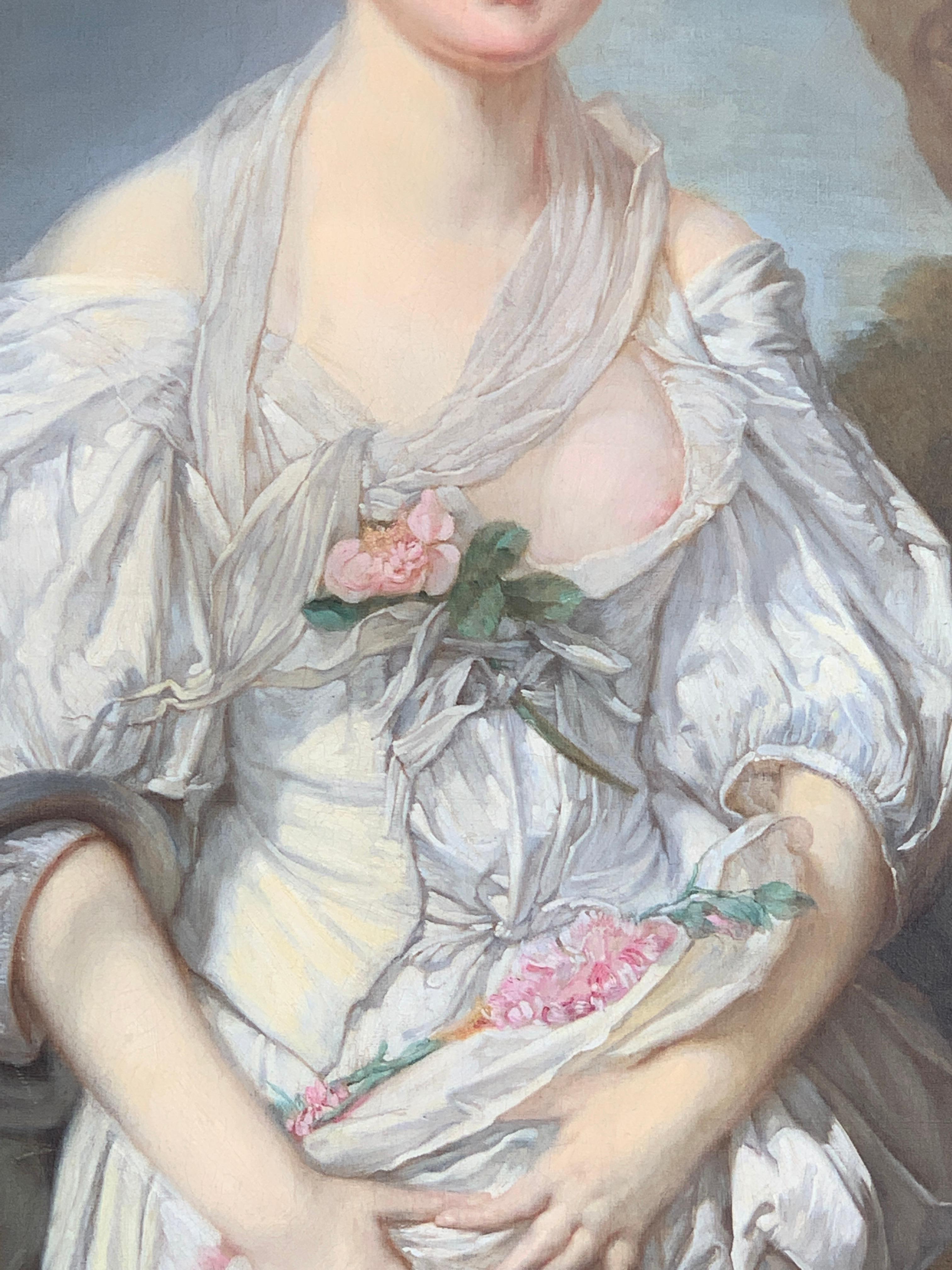 Französisches Gemälde des 19. Jahrhunderts D''après Jean-Baptiste Greuze, der zerbrochene Krug (Leinwand) im Angebot