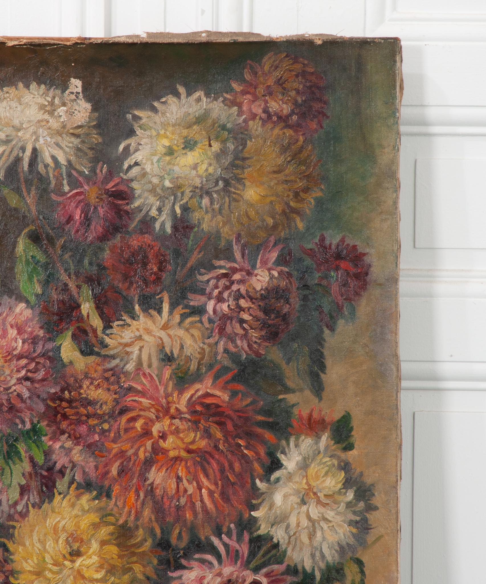 19th Century French Painting of Mums In Good Condition In Baton Rouge, LA