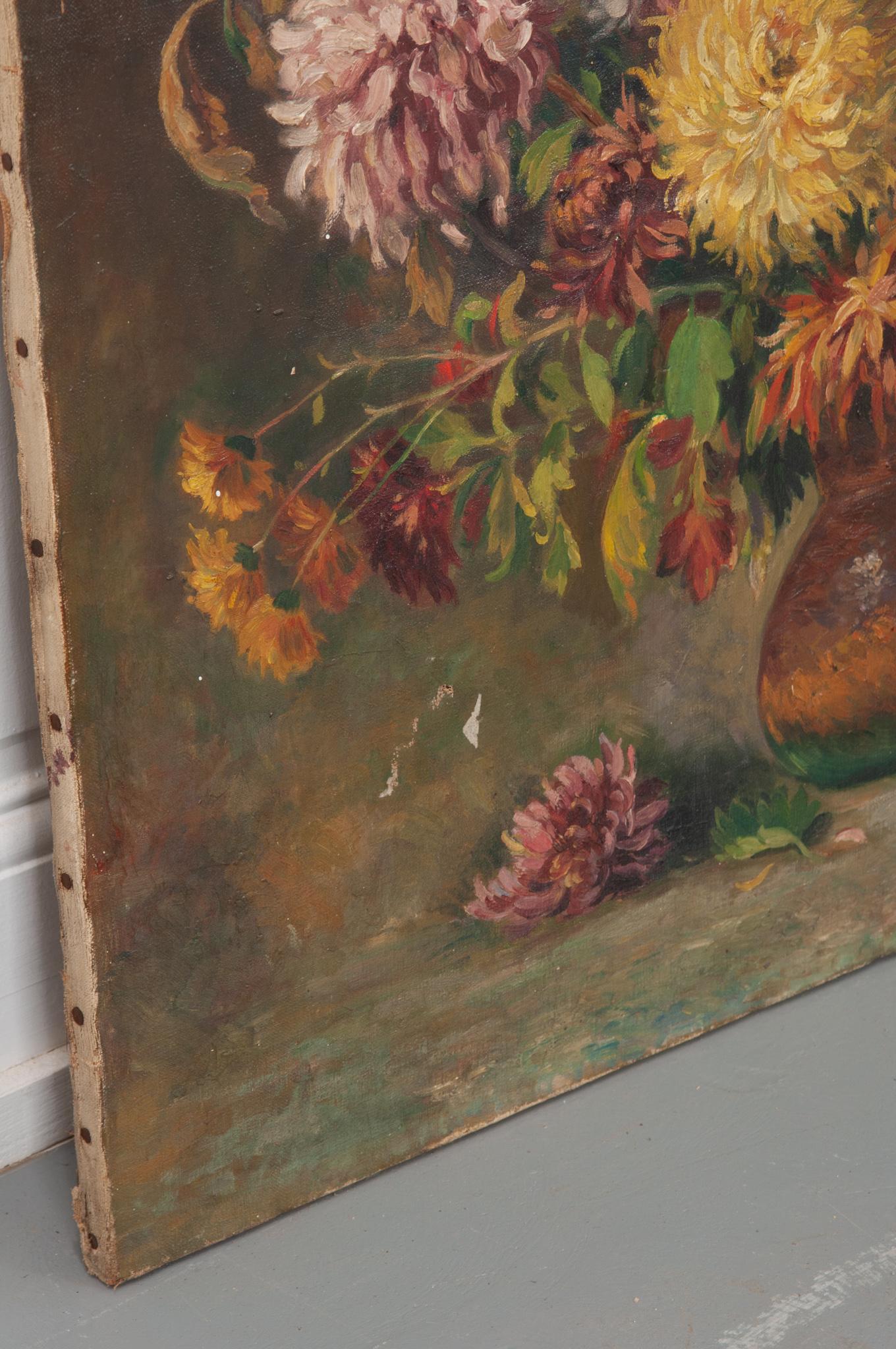 Canvas 19th Century French Painting of Mums