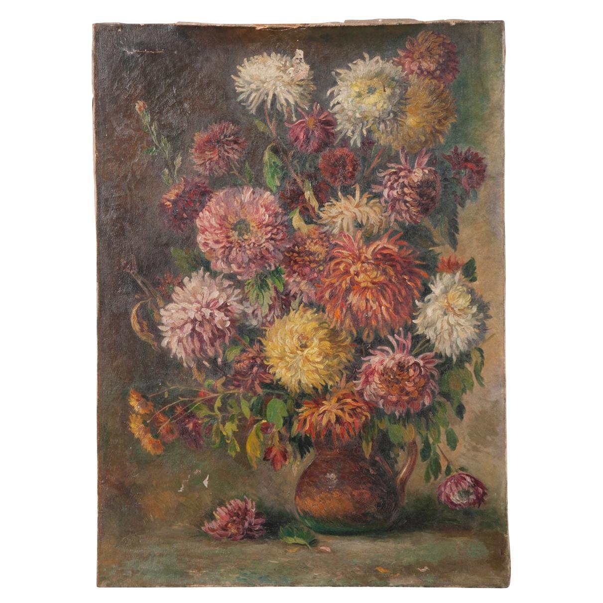 19th Century French Painting of Mums
