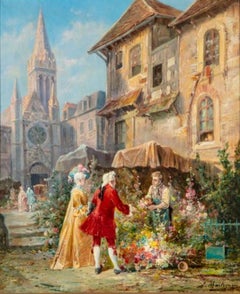 19th Century French Painting Oil on Canvas "The Florist" Signed by Martignon