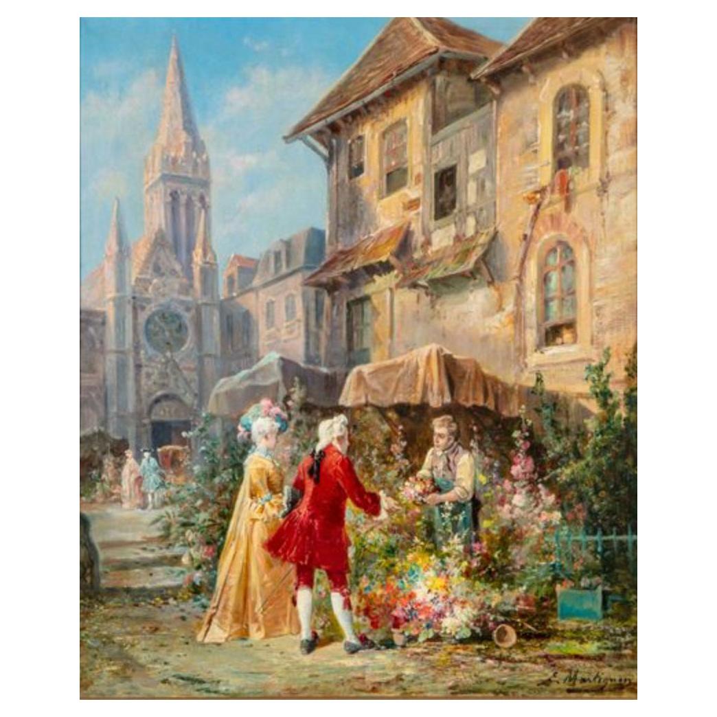 19th Century French Painting Oil on Canvas "The Florist" Signed by Martignon For Sale