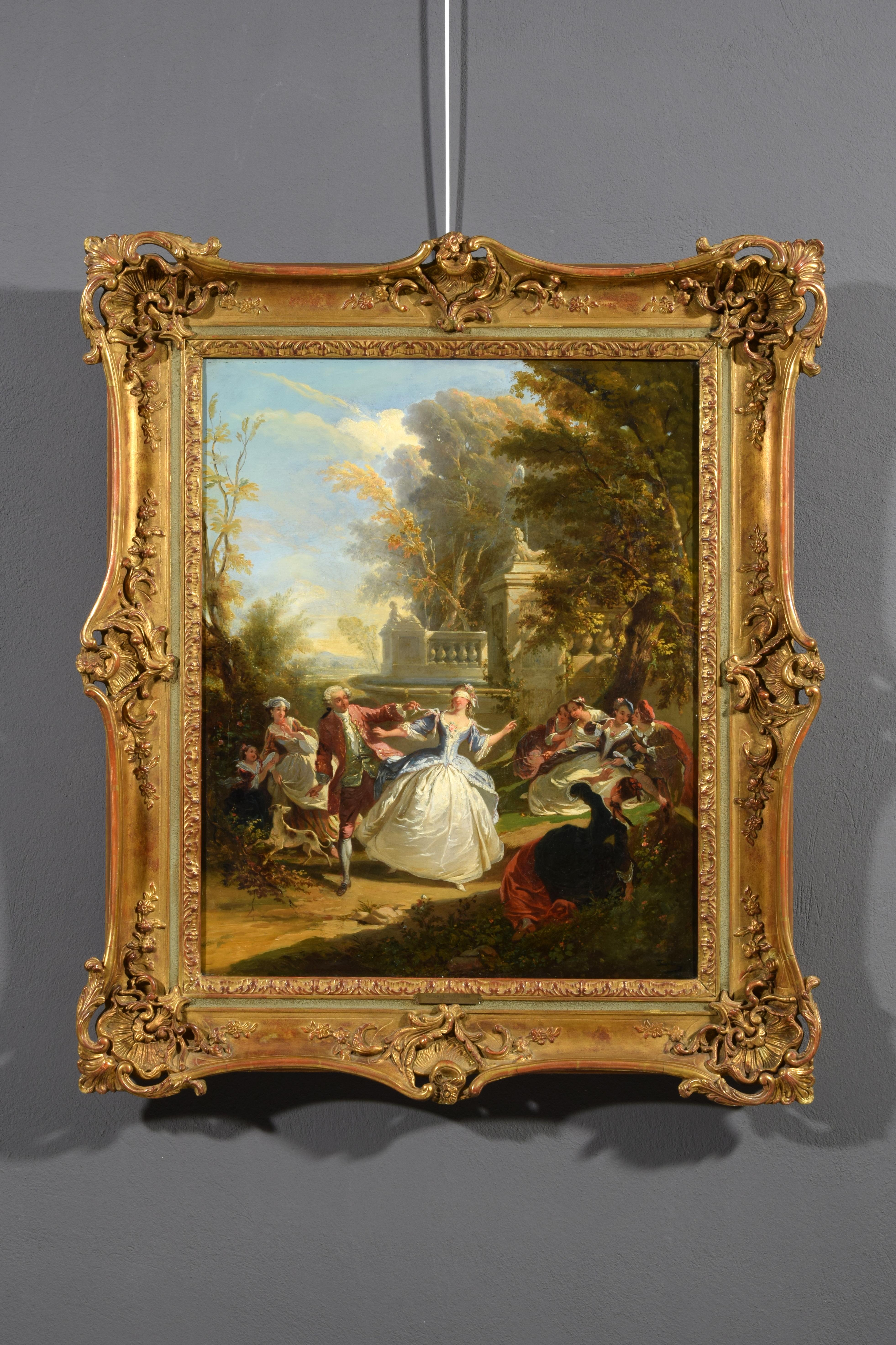 19th Century, French Painting with Blind man's bluff by Nicolas Edward Gabe For Sale 10