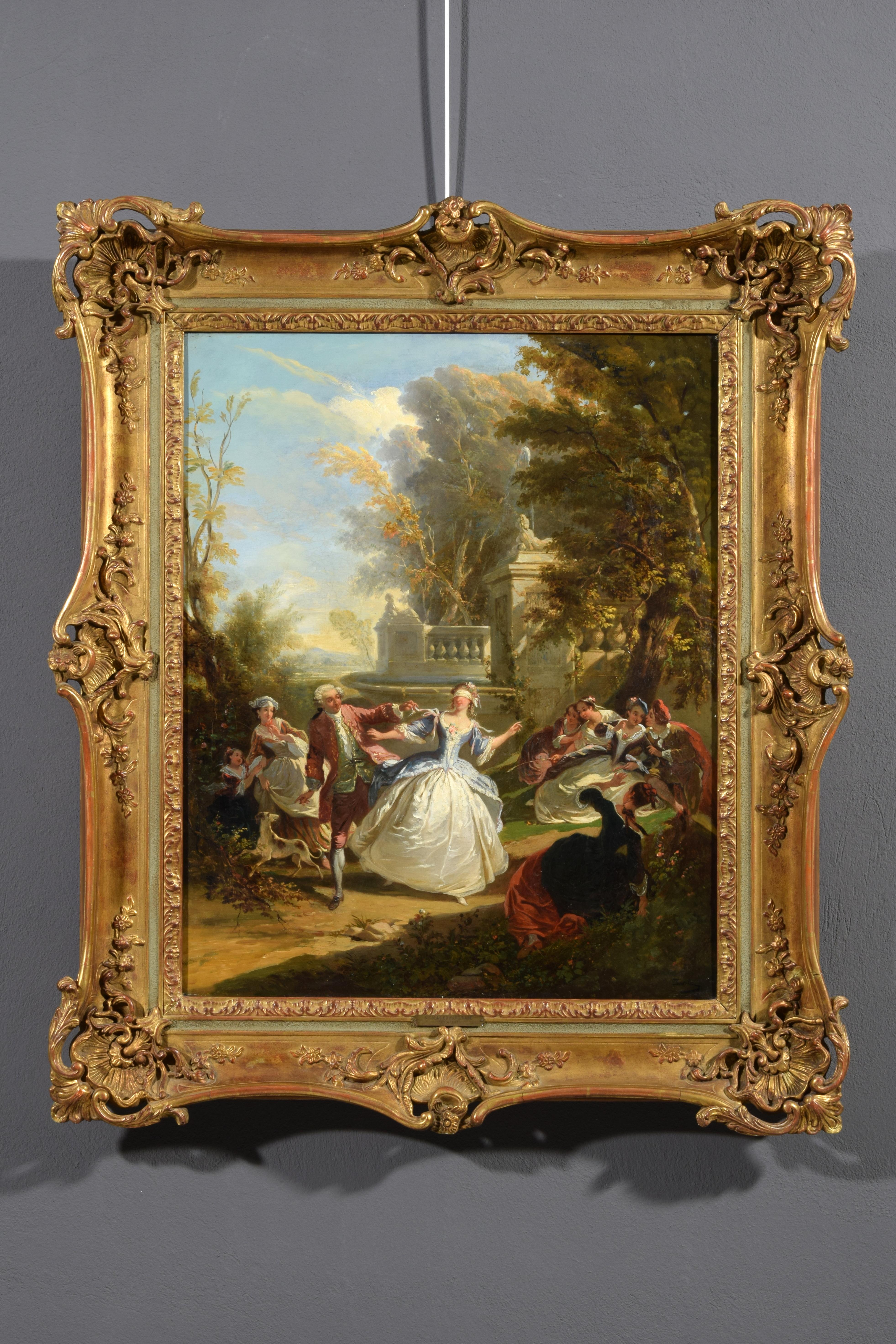 19th Century, French Painting with Blind man's bluff by Nicolas Edward Gabe For Sale 11