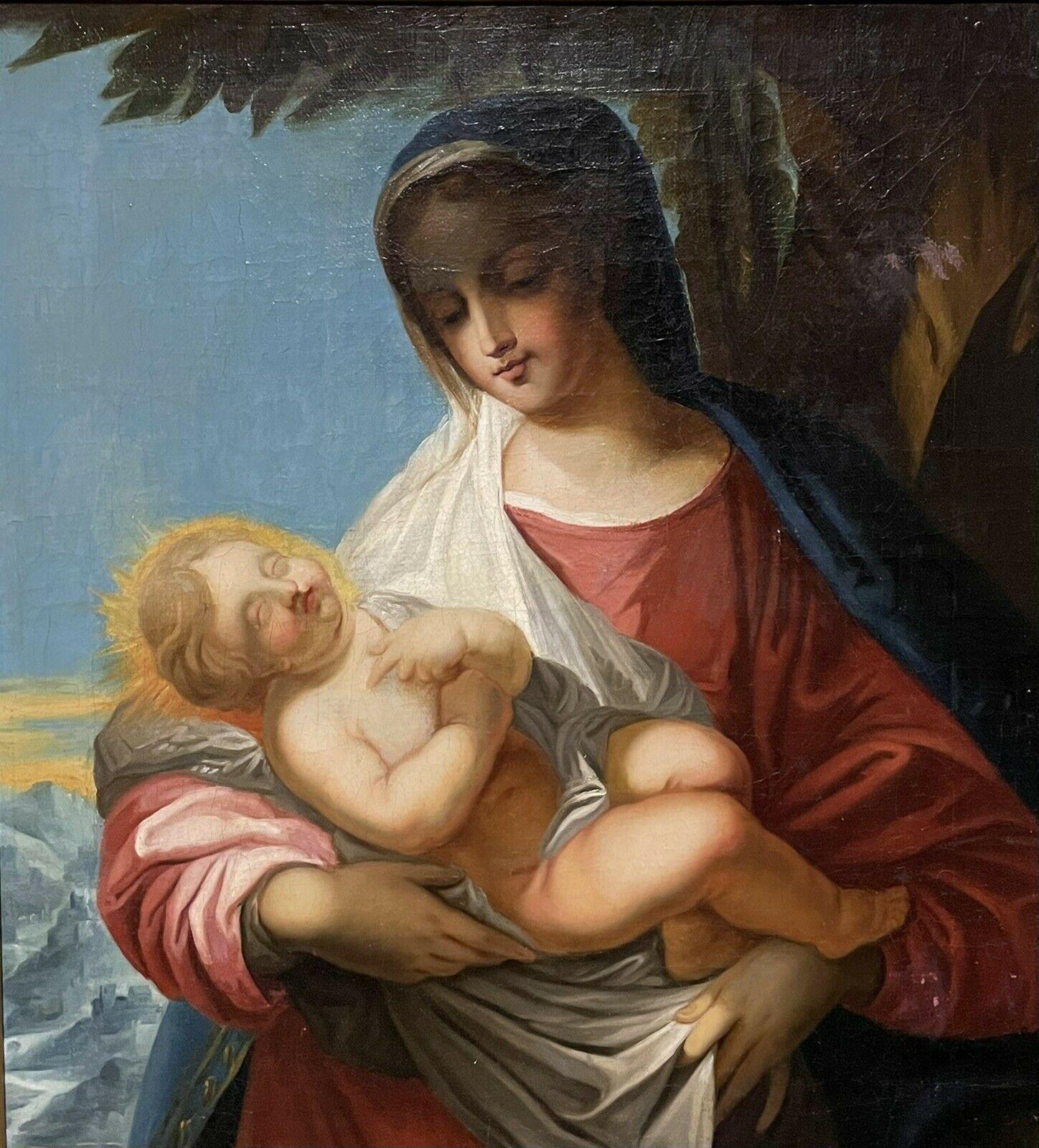 Antique French Old Master Oil The Madonna & Infant Christ Sleeping - Old Masters Painting by Unknown