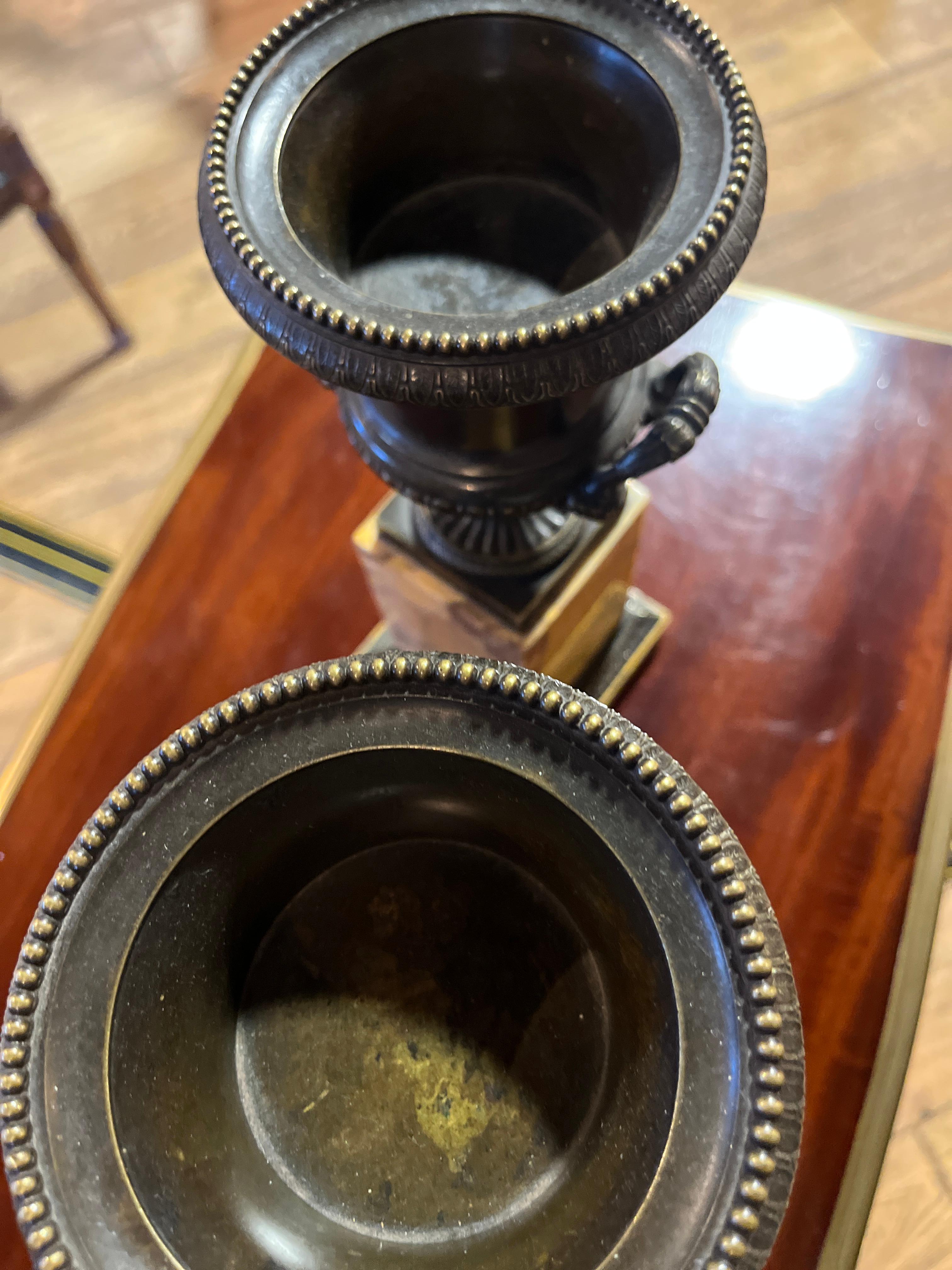 Grand Tour 19th Century French Pair Bronze & Sienna Urns For Sale