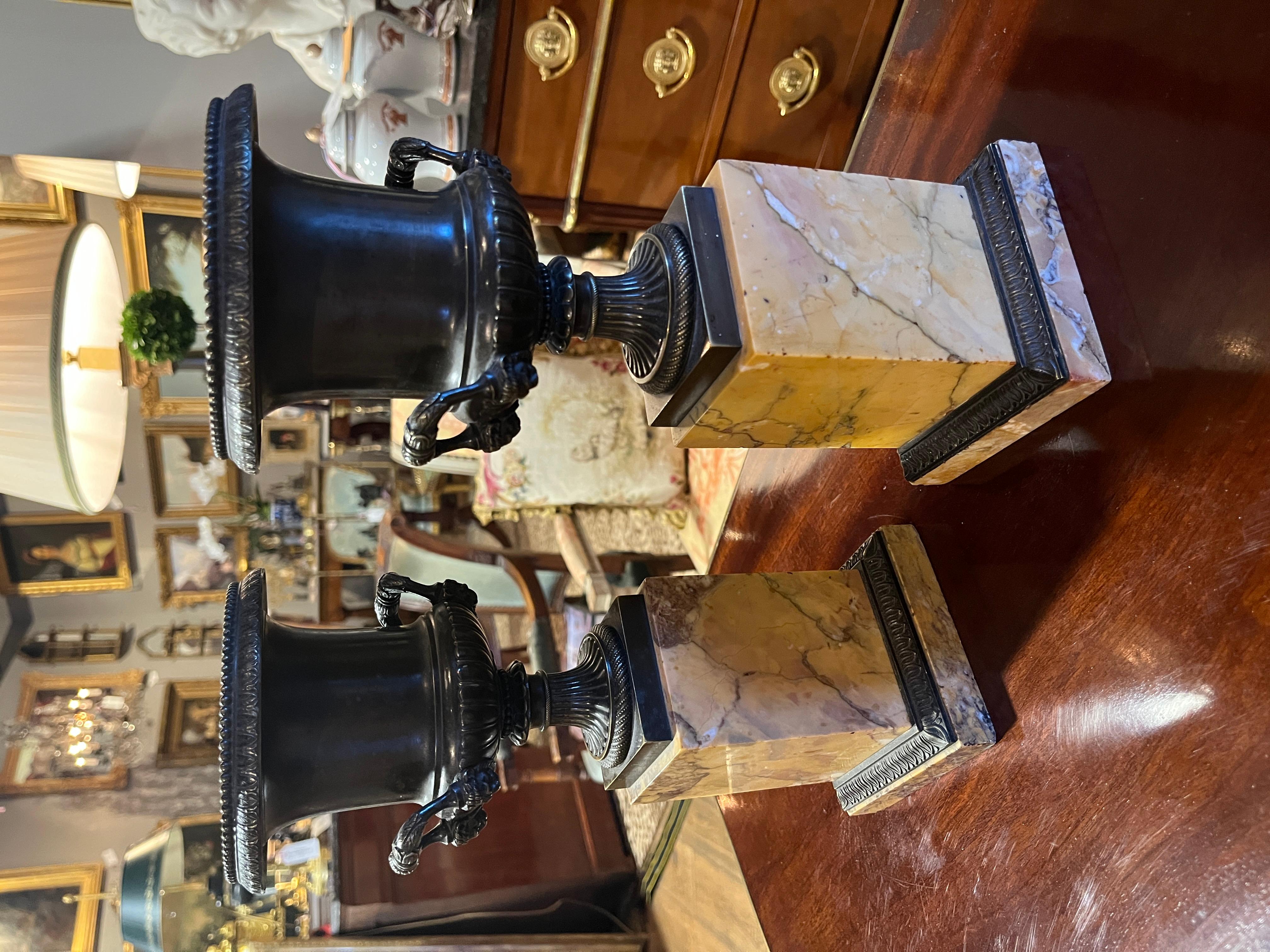19th Century French Pair Bronze & Sienna Urns For Sale 3