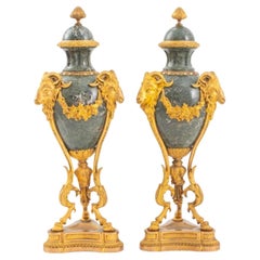 19th Century French Pair Gilt Bronze / Rouge Marble Garnitures / Urns
