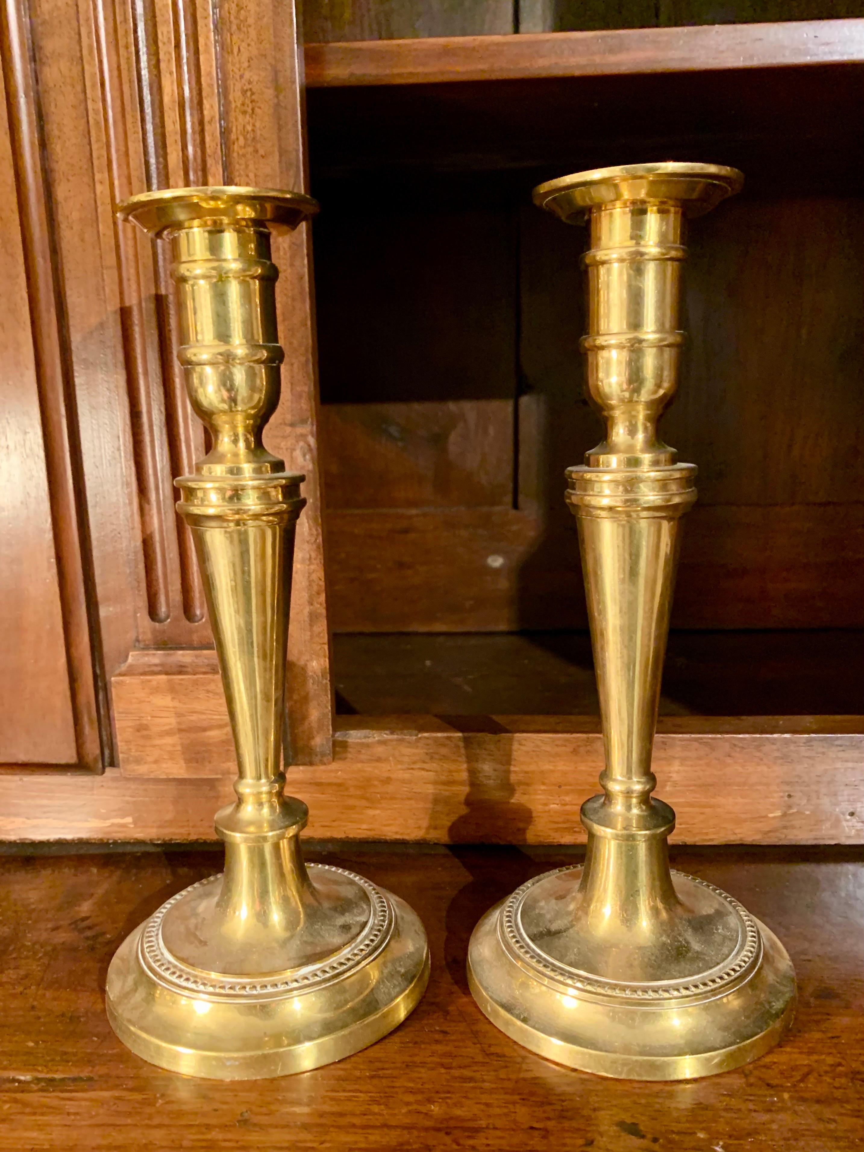 19th Century French Pair Louis XVI Style Bronze Candlesticks For Sale 6